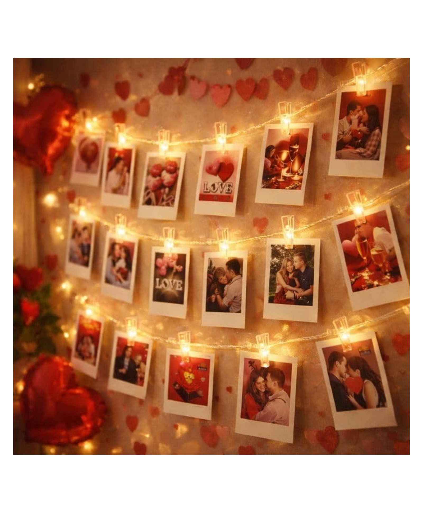 One94Store Romantic Photo Clip String Lights 14 LED 3 Meter Warm White Fairy Lights for Bedroom, Wall & Picture Décor | Valentine's Day, Party & Wedding Decoration (Pack of 1)-image-42