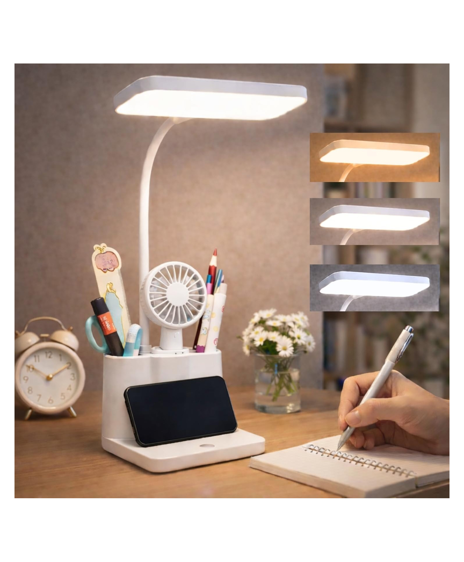 One94Store 3-in-1 LED Desk Lamp with Pen & Phone Holder USB Rechargeable Study Lamp with Touch Sensor, 3 Light Modes, Eye Protection & White Night Light for Bedroom, Office & Home-image-2