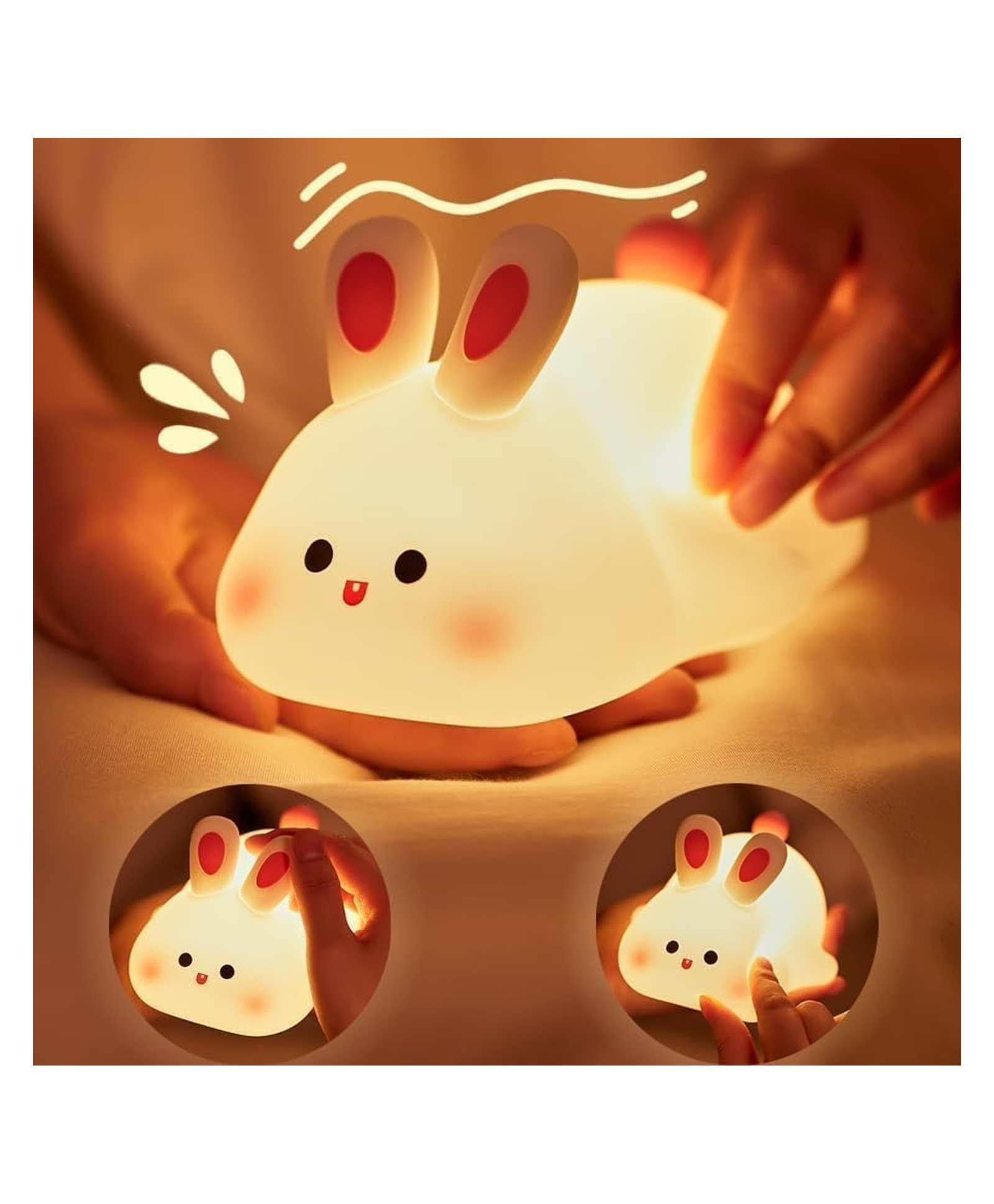 One94Store Kids Cute Little Rabbit Touch Silicone Night Lamp Rechargeable LED Bedside Lamp for Children's Bedroom, Romantic Decor, Valentine Day Gift, Love Gift for Her, Couple Gift-image-40