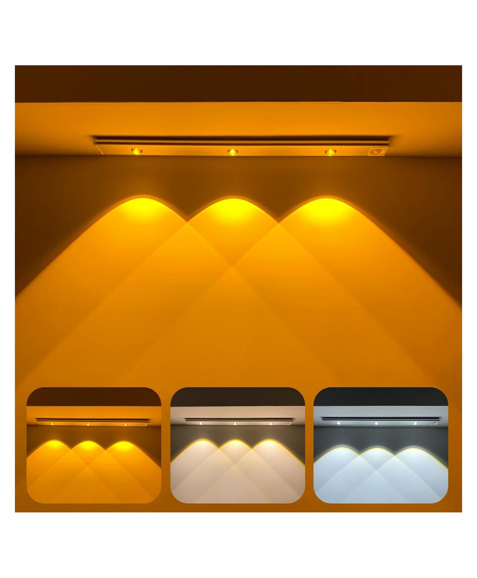 One94Store 40cm Motion Sensor Under Cabinet LED, 400mAh Battery, Dimmable USB Rechargeable Closet Lamp, Wireless Stick-On for Wardrobe, Kitchen, Stairs (Pack of 1) Yellow-image-35