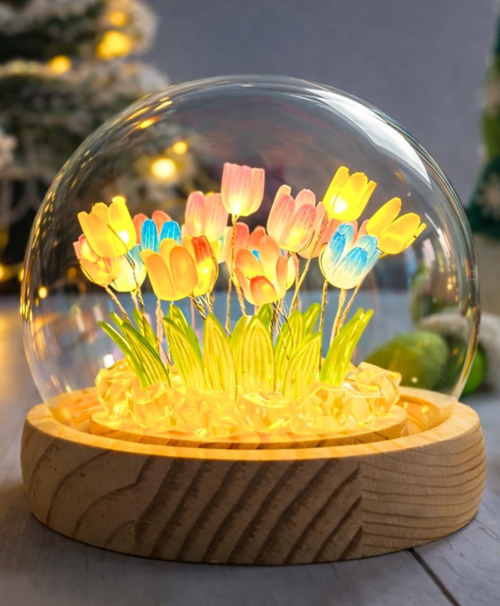 One94Store Multi-Color Tulip LED Night Lamp Glass Decorative Light with 10 Artificial Flowers Bedroom, Living Room & Home Décor 8 cm-image-7