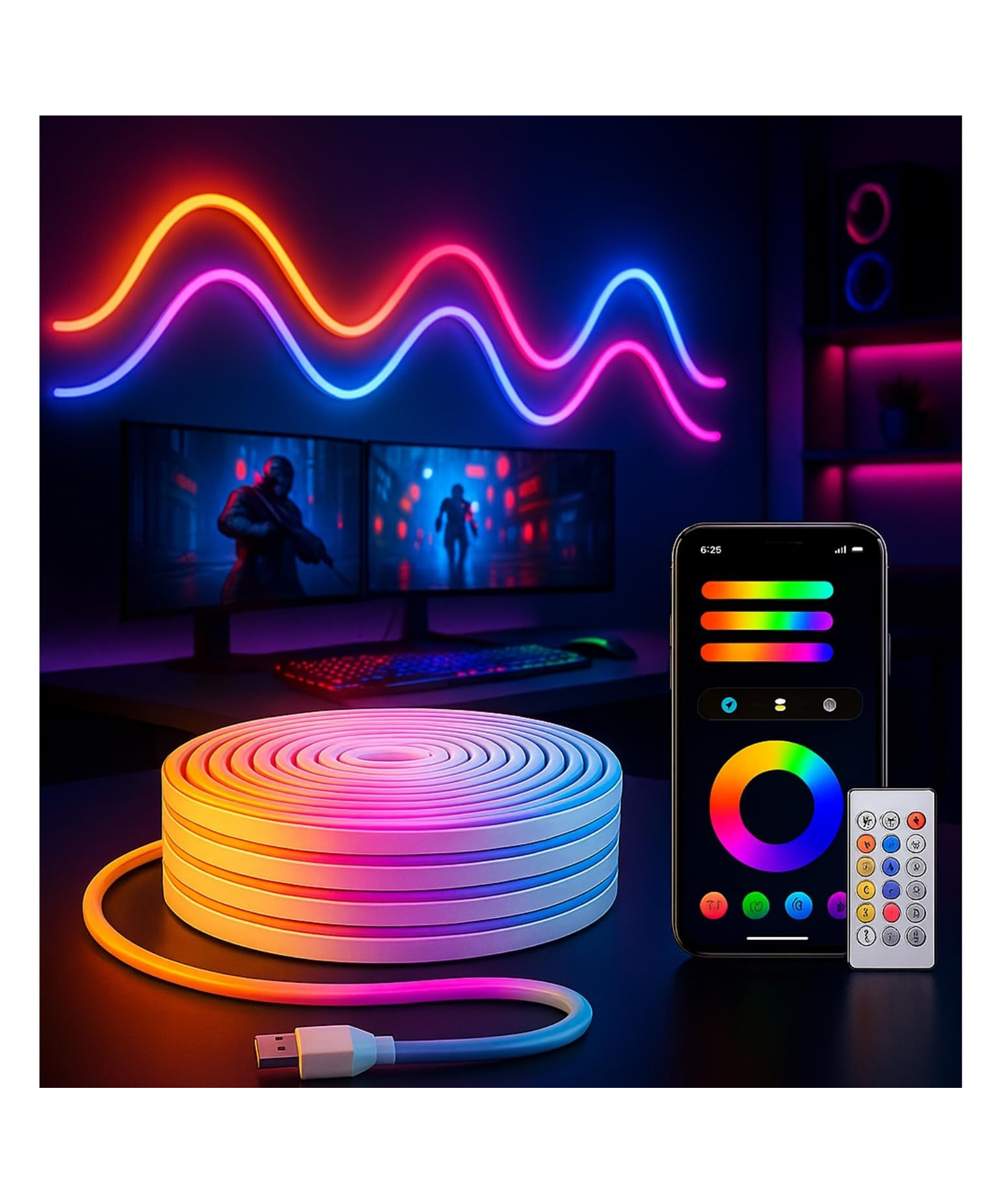 One94Store 5 Meter Smart RGB Neon LED Strip Lights with App & Remote | Music Sync Rope Light for Room, Gaming, Party, Diwali & Home Decoration-image-3