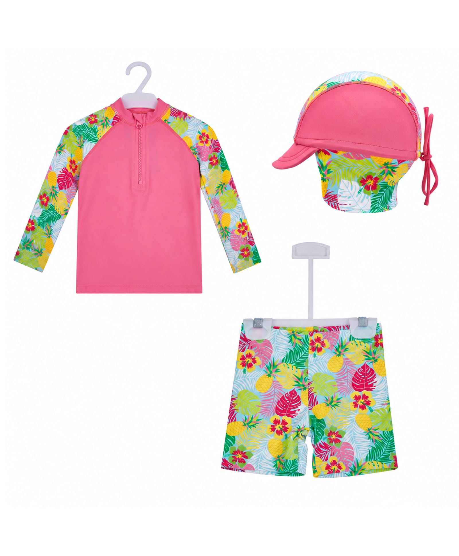 Big Softies Full Sleeves Floral Printed Coordinating Two Piece Swimsuit With Cap - Pink-picture-25