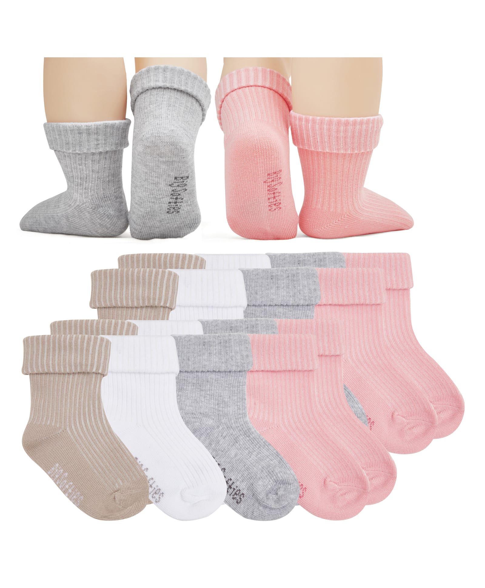 Big Softies Knit Pack Of 8 Solid Socks - Pink & Grey-picture-27