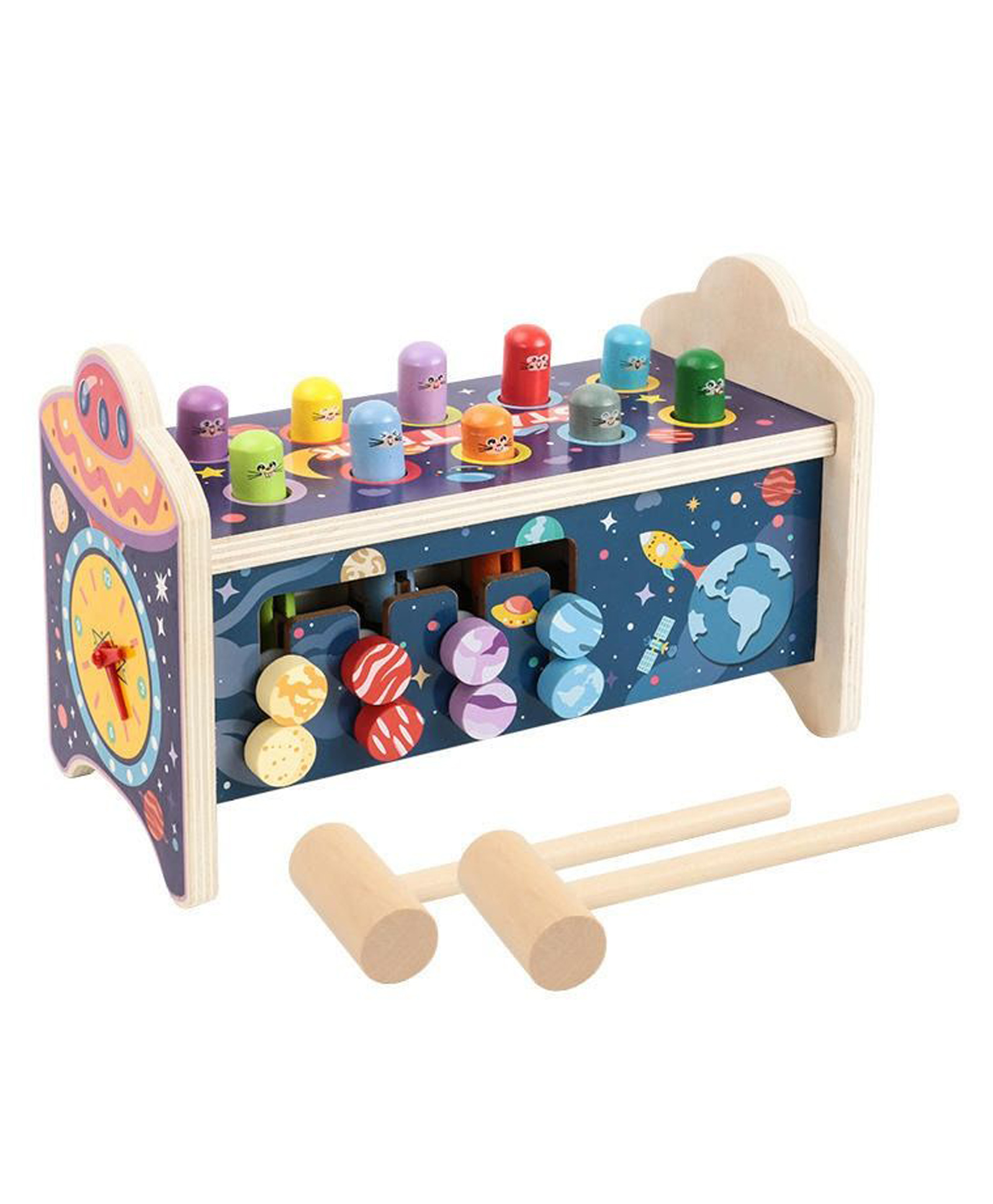 Happy Hues Space Theme 2-in-1 Interactive wooden Whack-a-Mole and Planet Sliding Maze-Wooden Educational Activity Toy for Toddlers.-image-13