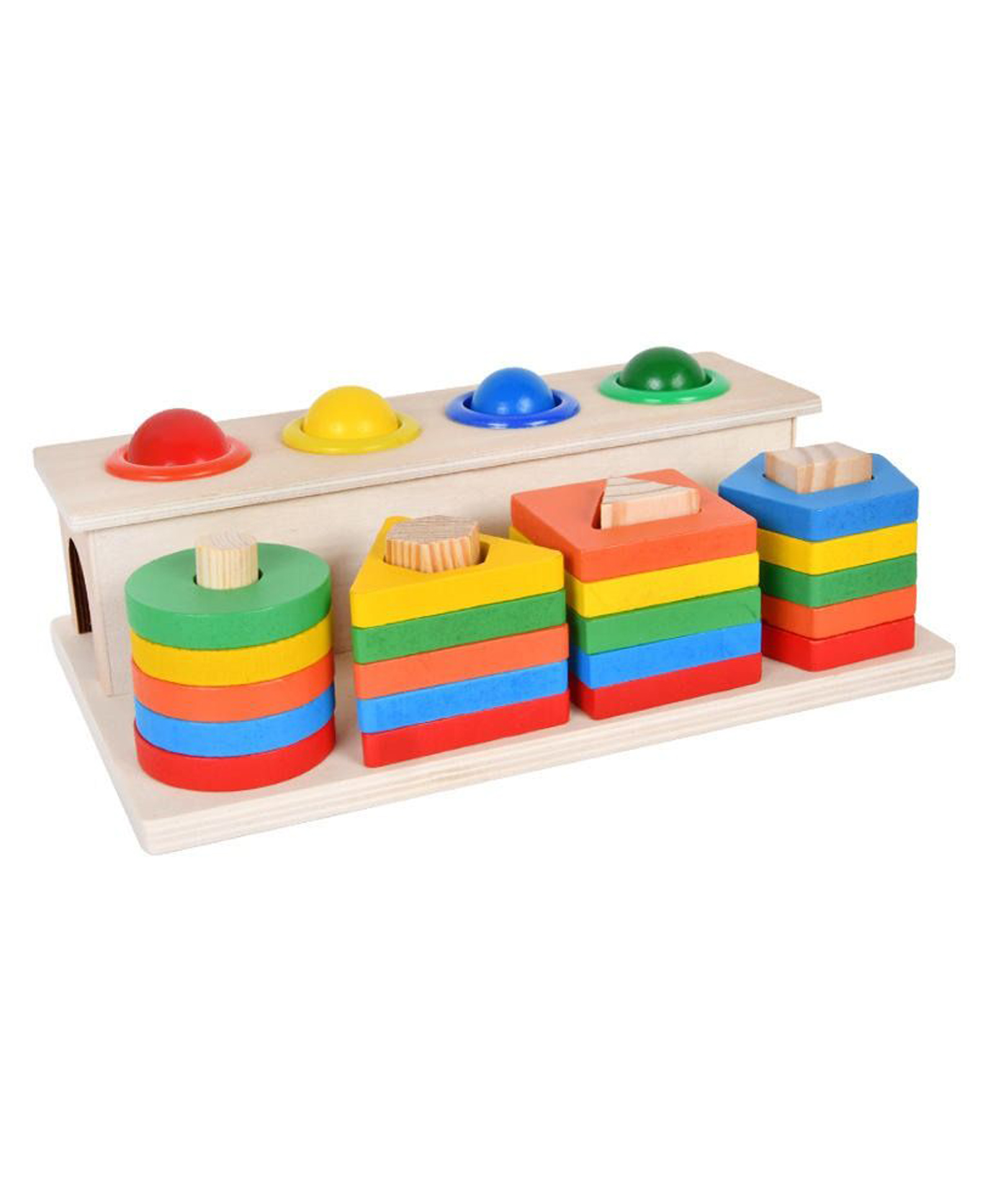 Happy Hues Wooden 2-in-1 Ball Hammering Pounding Bench and Geometric Shape Sorter Toy Educational Stacking Blocks and Color Sorting Activity Center for Toddlers-image-11