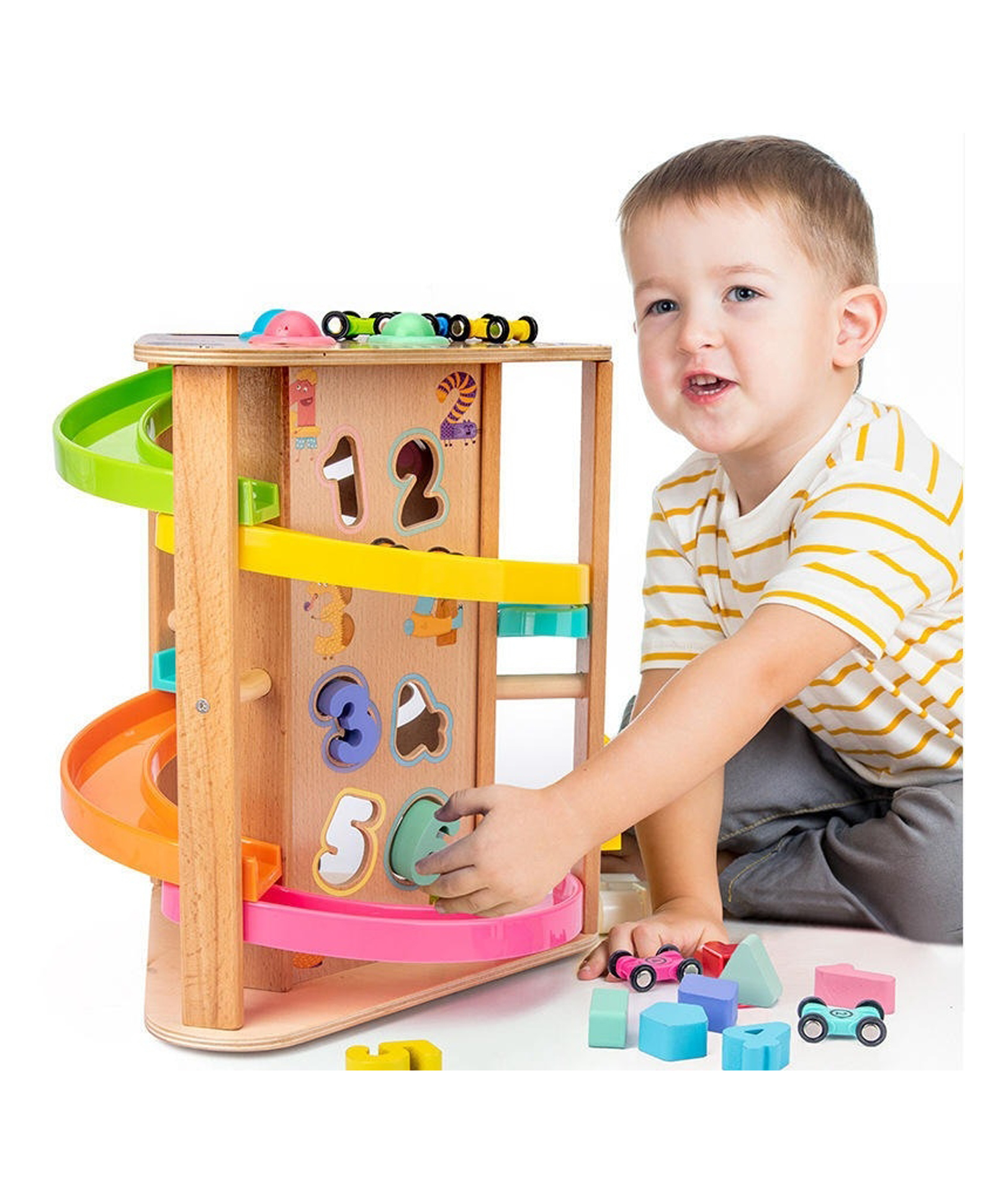 Happy Hues Wooden Educational Activity Tower with Car Ramp, Pound & Tap Play, and Shape Sorter-picture-22