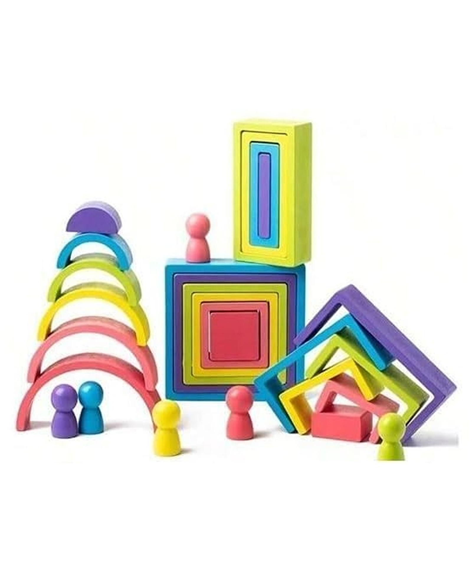 Happy Hues Wooden Rainbow Stacking Blocks Combo Set with Peg Dolls for Kids - Multicolor-image-37