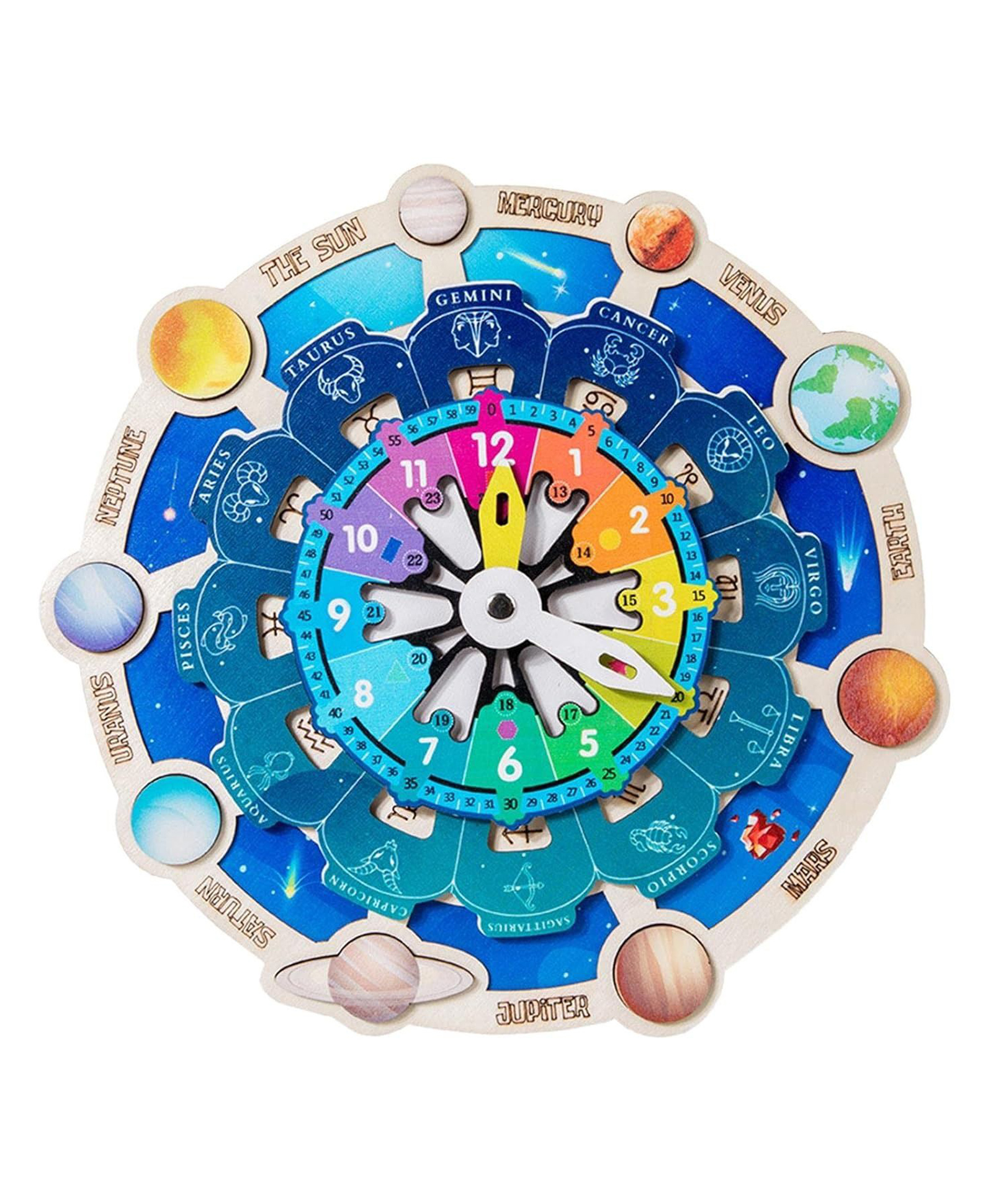 Happy Hues Wooden Clock-Solar System & Zodiac Calendar Educational Toy Maze for Kids-picture-22