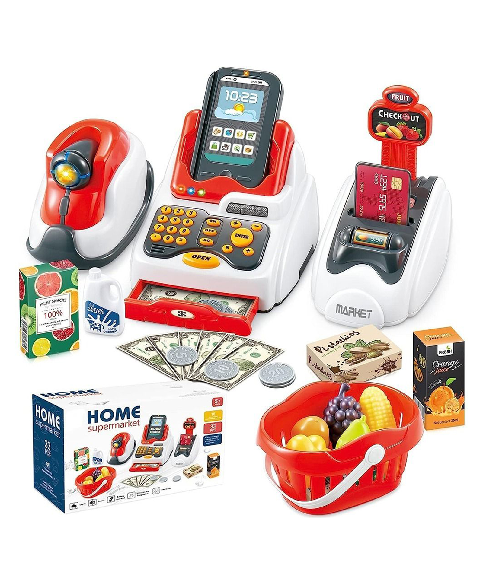 Happy Hues 33 Pieces Supermarket Play Set - Interactive Cash Register & Grocery Shopping Pretend Play Set for kids-image-8