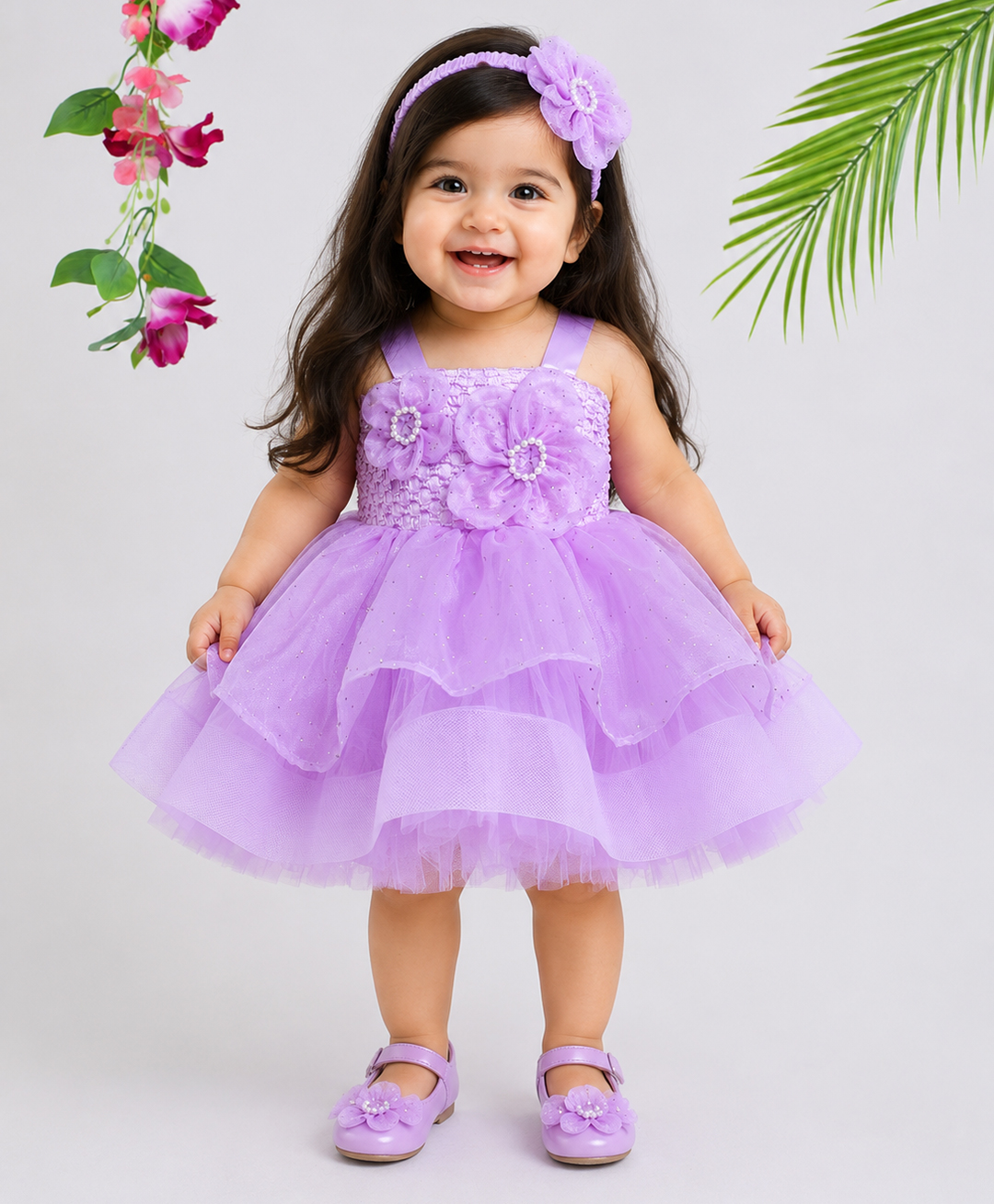 TINY MINY MEE Elastane Woven Sleeveless Floral Applique Detailed Dress - Lavender-image-39