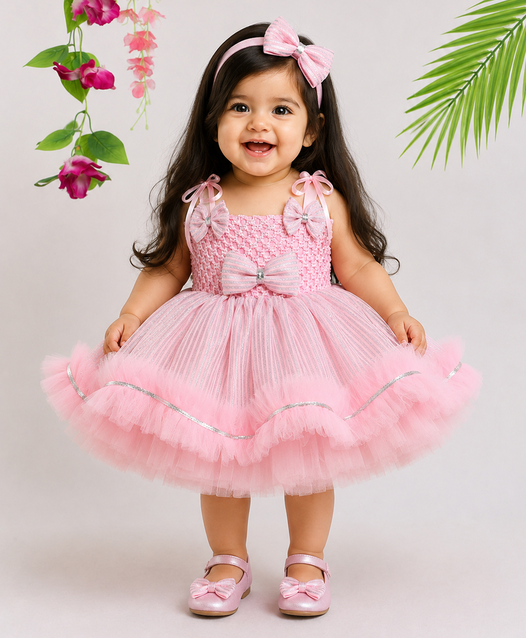 TINY MINY MEE Elastane Woven Sleeveless Bow Applique Detailed Dress - Pink-image-30