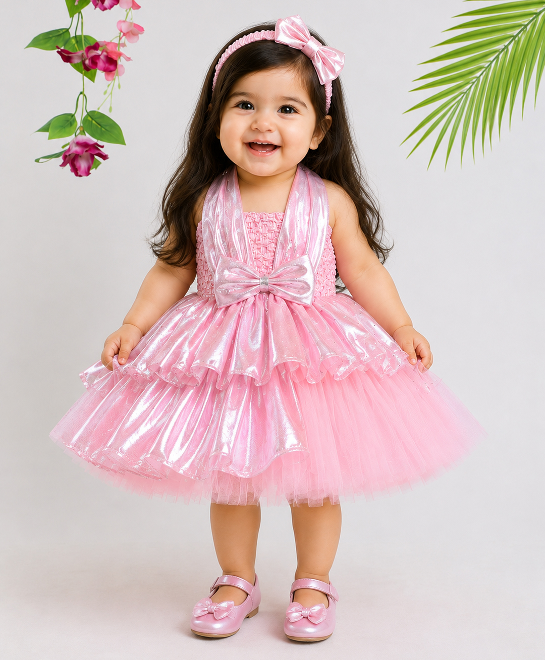 TINY MINY MEE Elastane Woven Sleeveless Bow Applique Detailed Dress - Pink-image-48