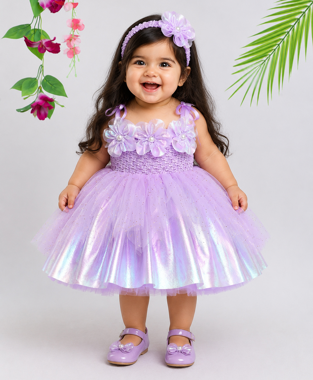 TINY MINY MEE Elastane Woven Sleeveless Floral Applique Detailed Dress - Lavender-picture-27