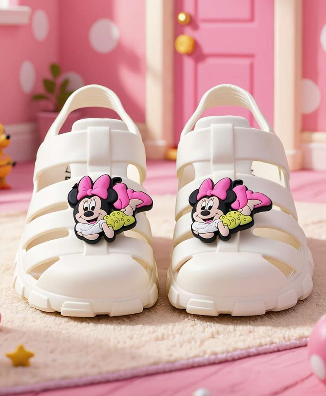 Yellow Bee Disney Featuring Minnie Mouse Applique Detailed Back Strap Sandals - White-picture-25
