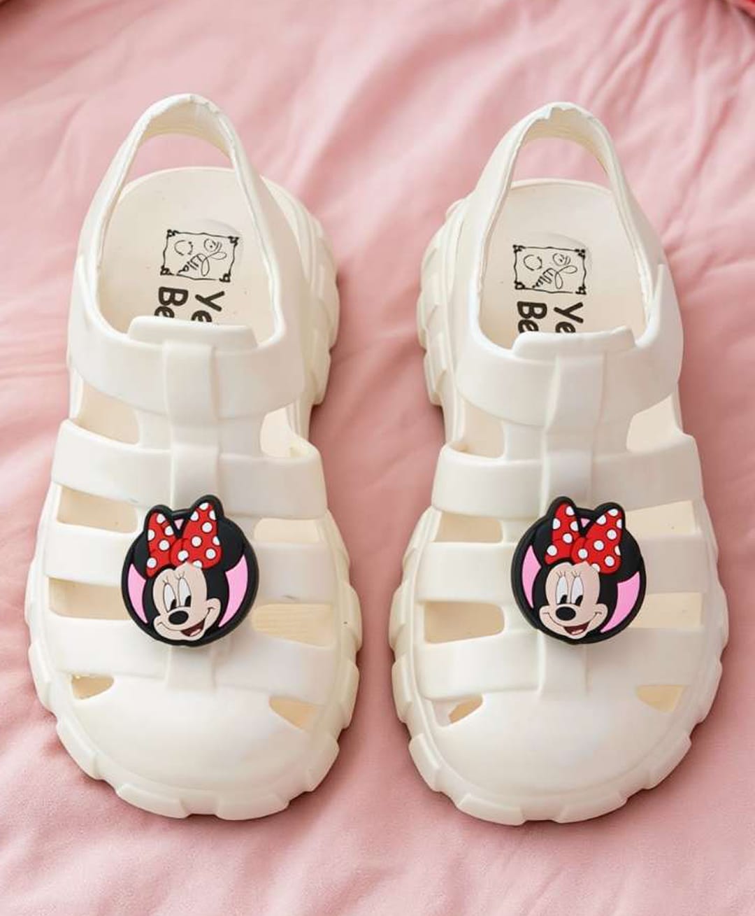 Yellow Bee Disney Featuring Minnie Mouse Applique Detailed Back Strap Closure Sandals - White-picture-22