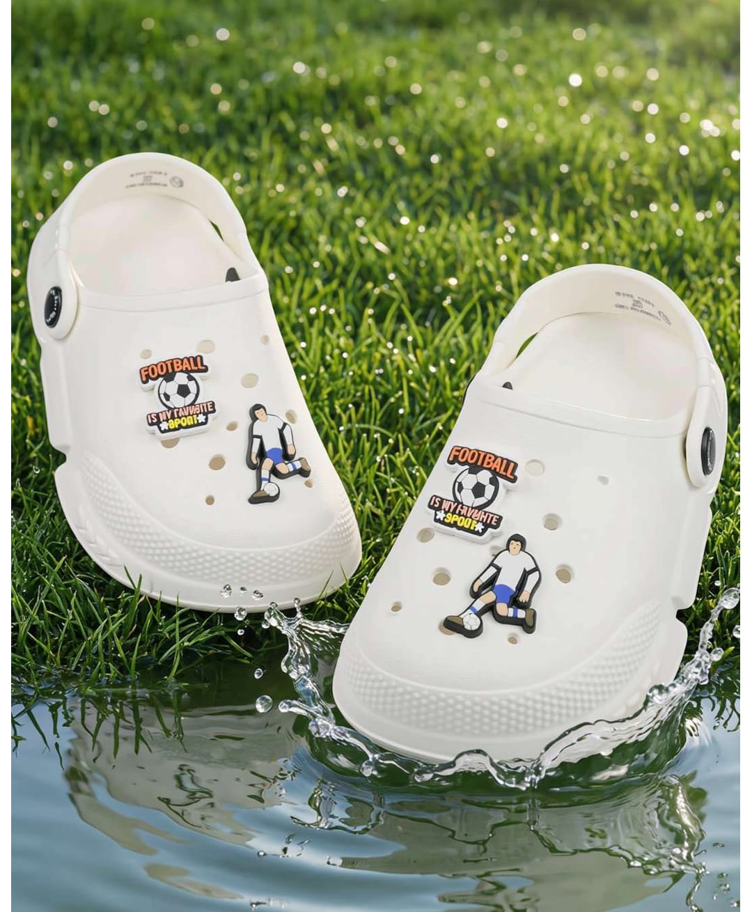 Yellow Bee Football Theme Applique Detailed Perforated Slingback Clogs - White-picture-13