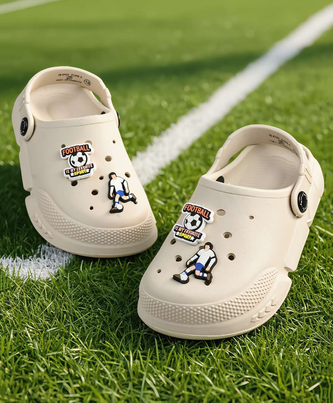 Yellow Bee Football Theme Applique Detailed Perforated Slingback Clogs - Beige-image-46