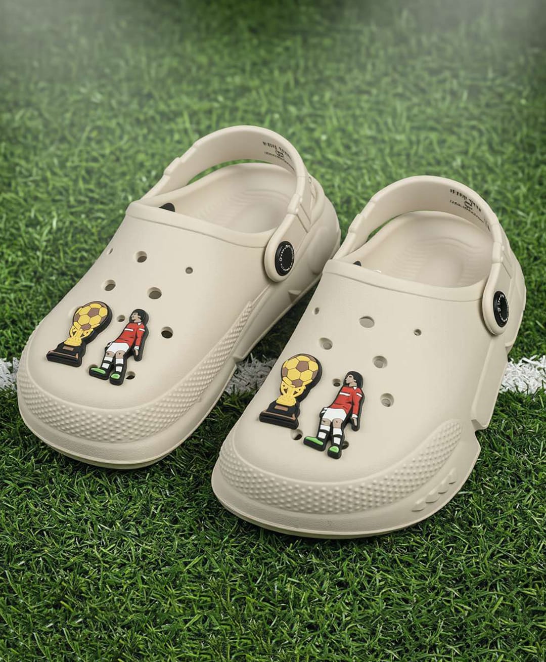 Yellow Bee Football Theme Applique Detailed Perforated Slingback Clogs - Beige-image-48
