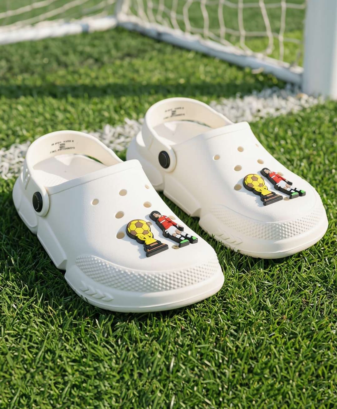 Yellow Bee Football Theme Applique Detailed Perforated Slingback Clogs - White-picture-4