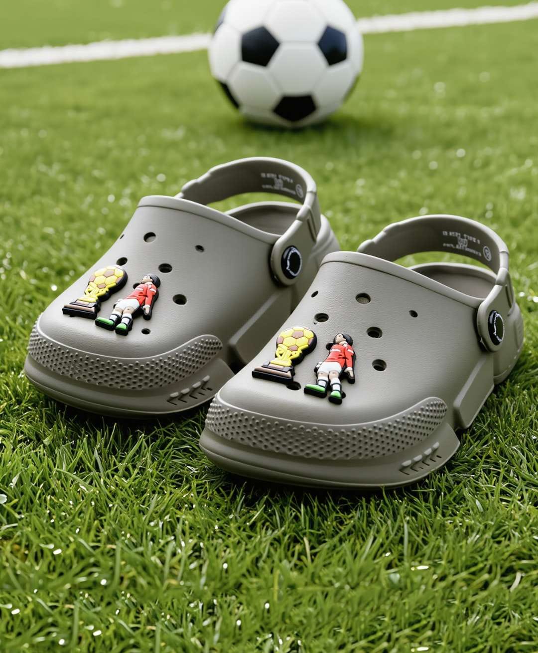 Yellow Bee Football Theme Applique Detailed Perforated Slingback Clogs - Olive Green-picture-20