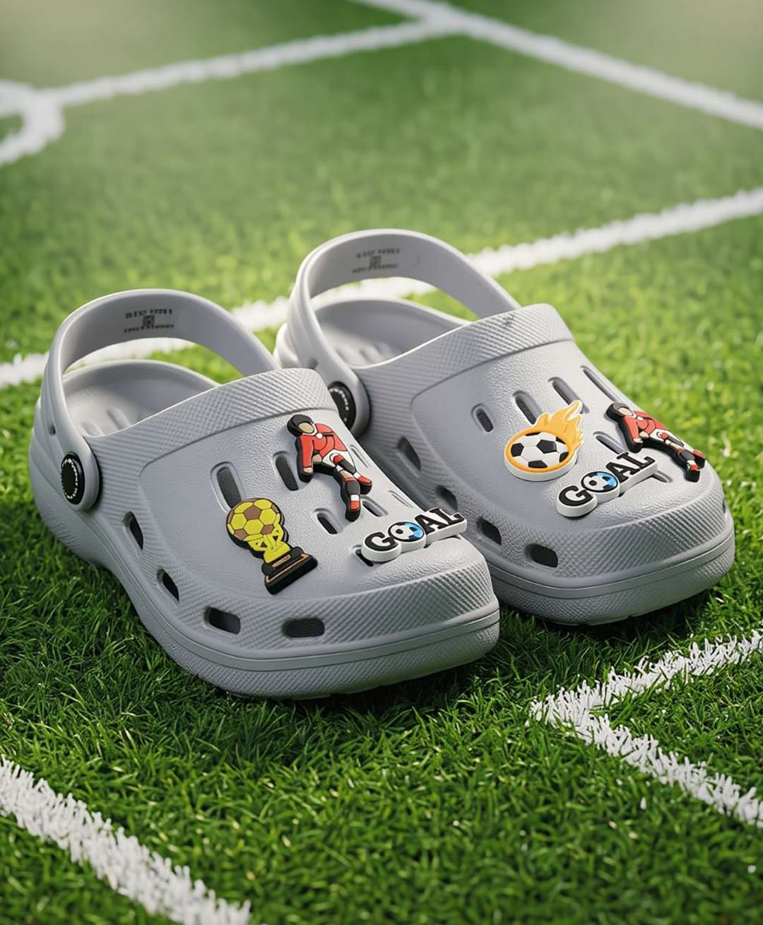 Yellow Bee Football Theme Applique Detailed Perforated Slingback Clogs - Grey-picture-12