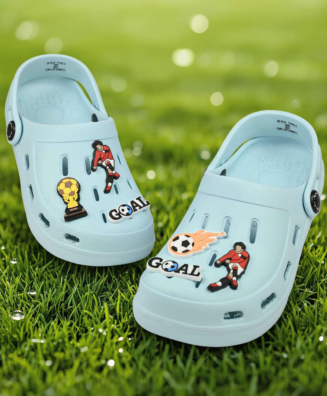 Yellow Bee Football Theme Applique Detailed Perforated Slingback Clogs - Blue-picture-25