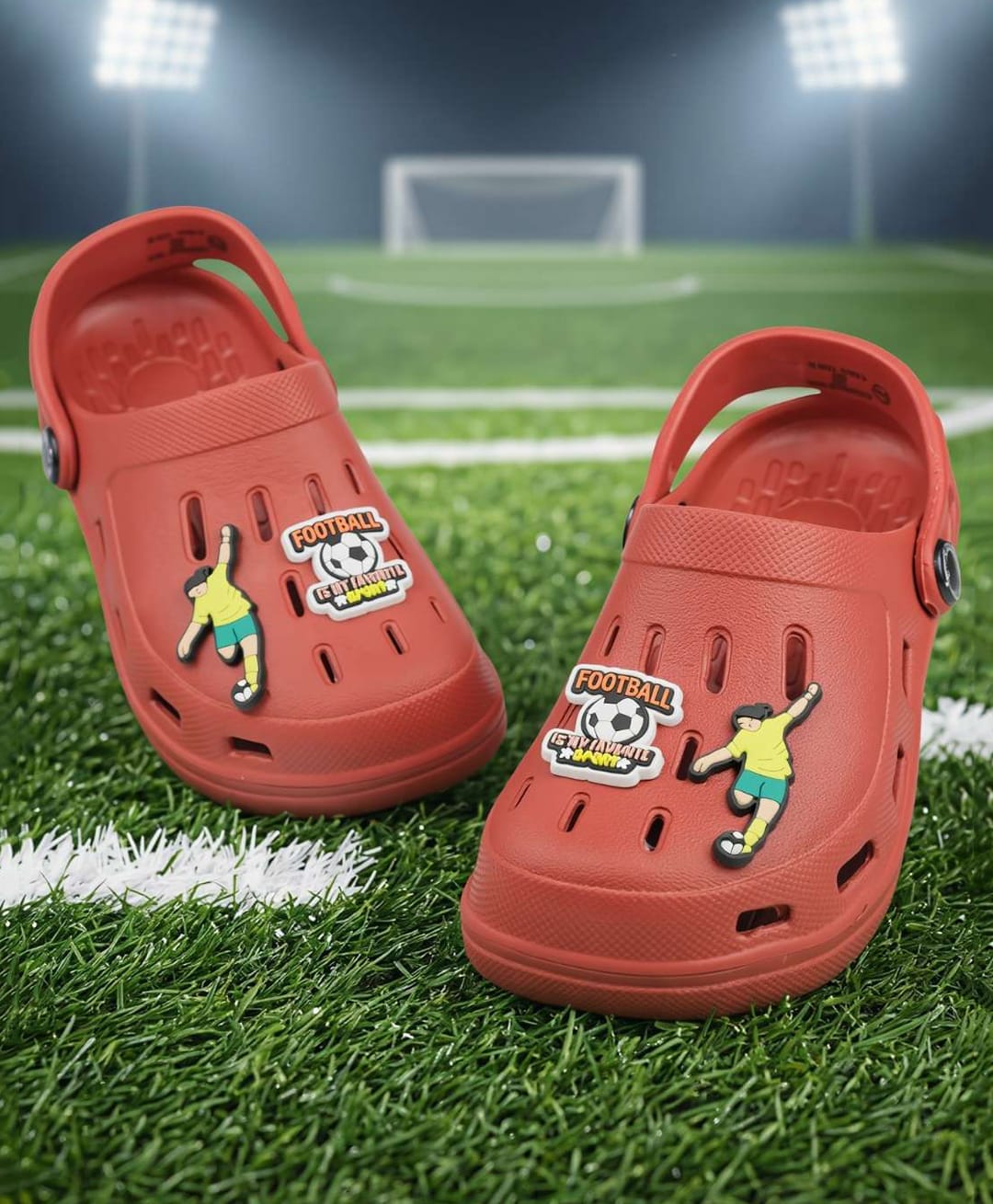 Yellow Bee Football Theme Applique Detailed Perforated Slingback Clogs - Red-image-41