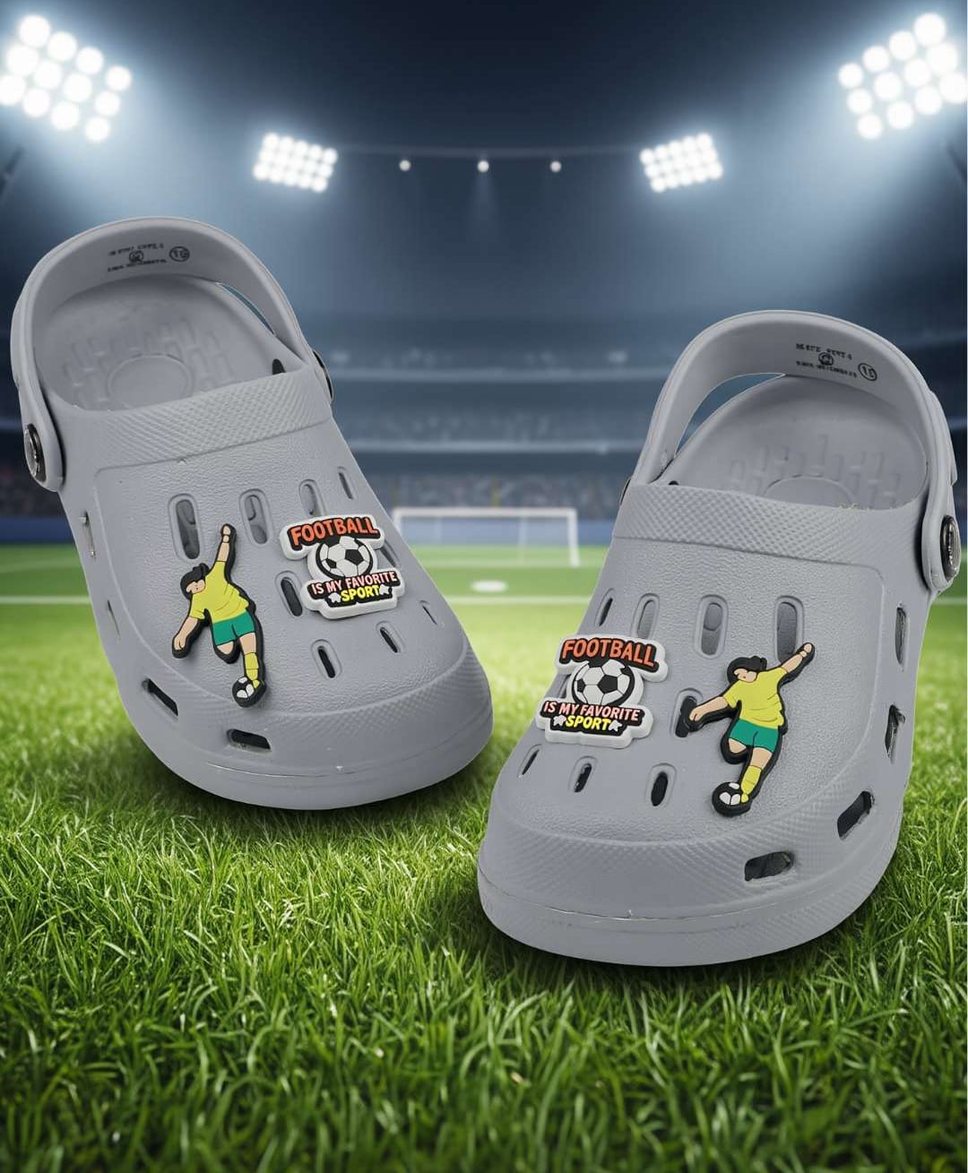 Yellow Bee Football Theme Applique Detailed Perforated Slingback Clogs - Grey-picture-17