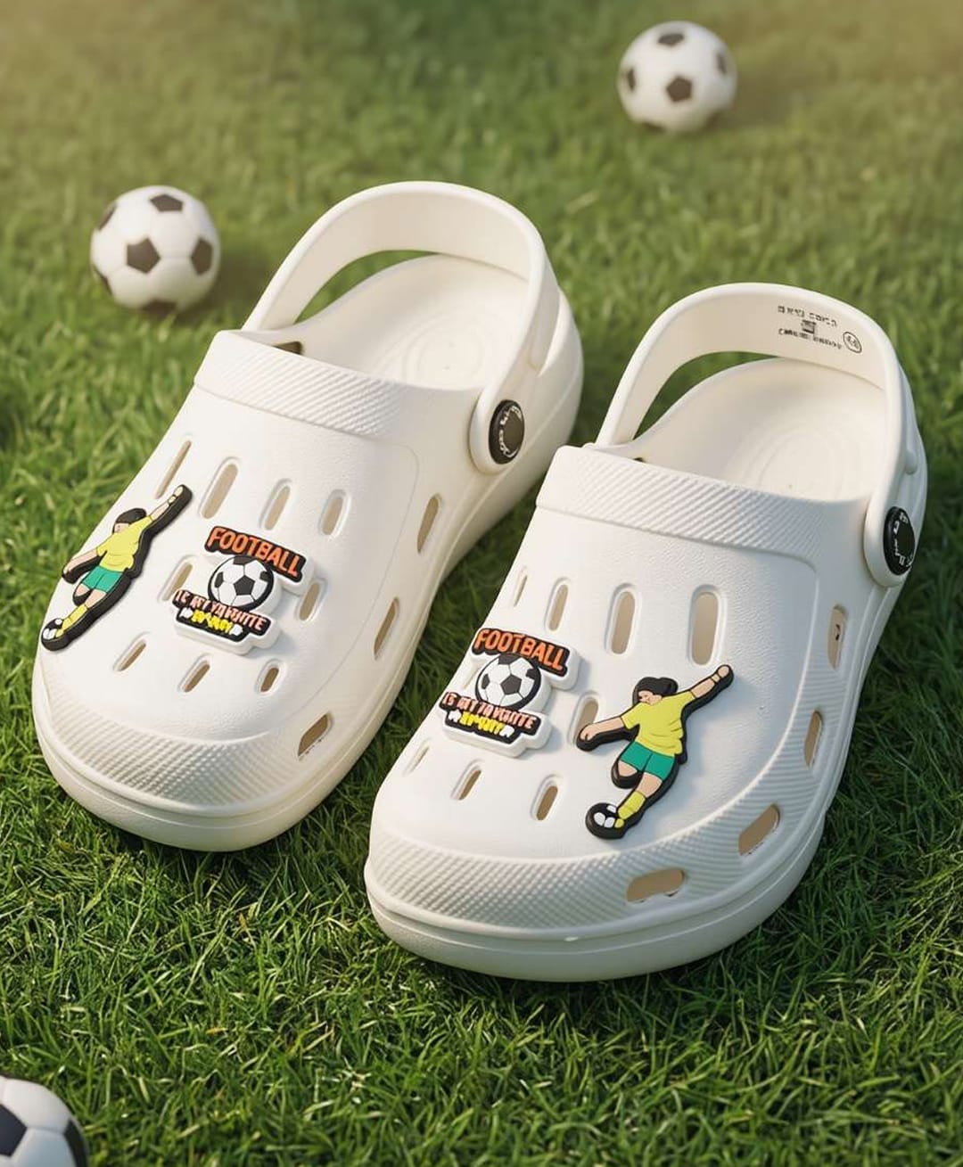 Yellow Bee Football Theme Applique Detailed Perforated Slingback Clogs - White-picture-21