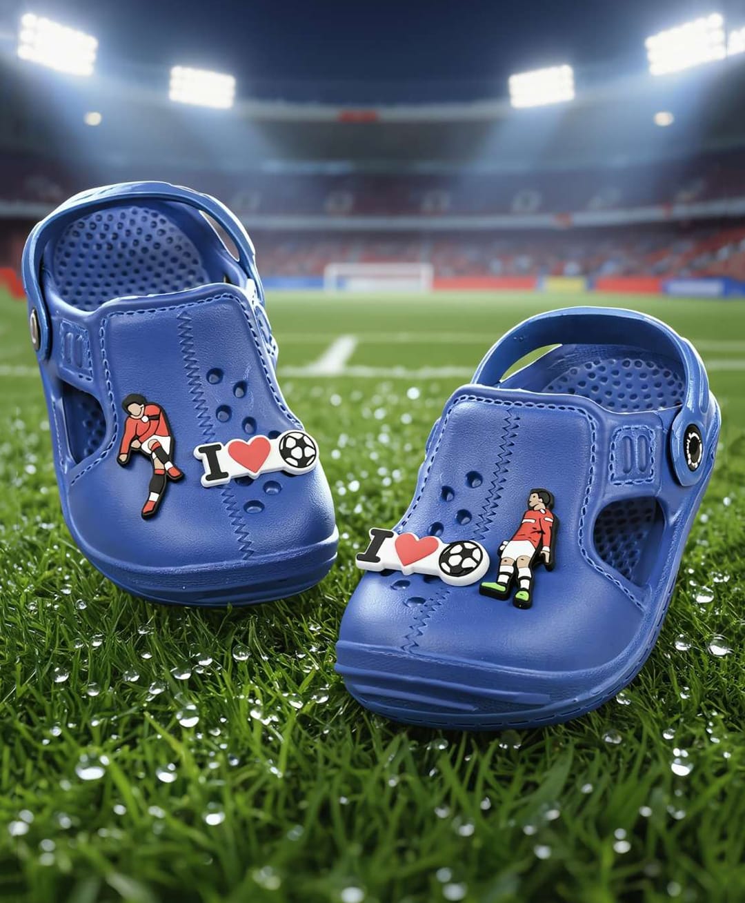Yellow Bee Football Theme Applique Detailed Perforated Slingback Clogs - Blue-image-15