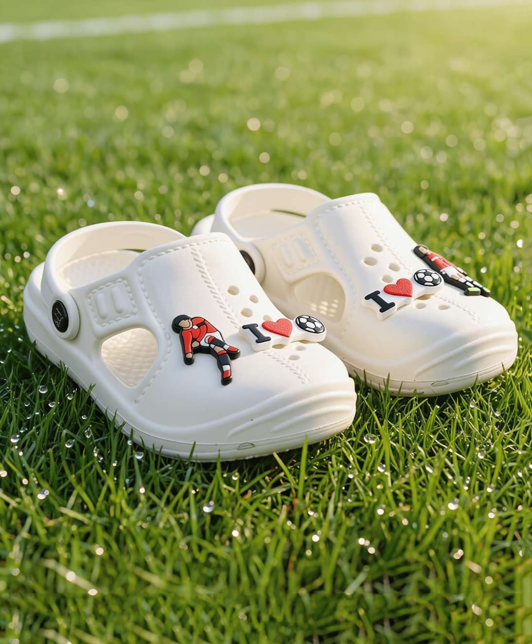 Yellow Bee Football Theme Applique Detailed Perforated Slingback Clogs - White-picture-13