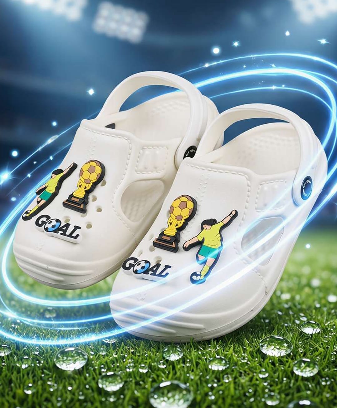 Yellow Bee Football Theme Applique Detailed Perforated Slingback Clogs - White-picture-28
