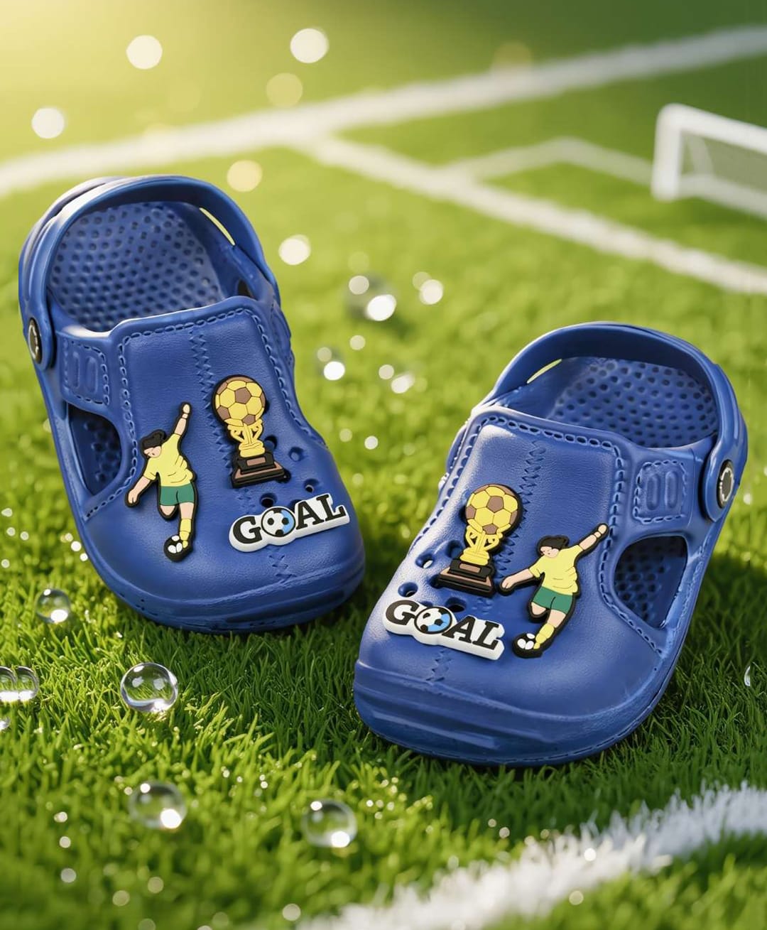 Yellow Bee Football Theme Applique Detailed Perforated Slingback Clogs - Blue-image-39
