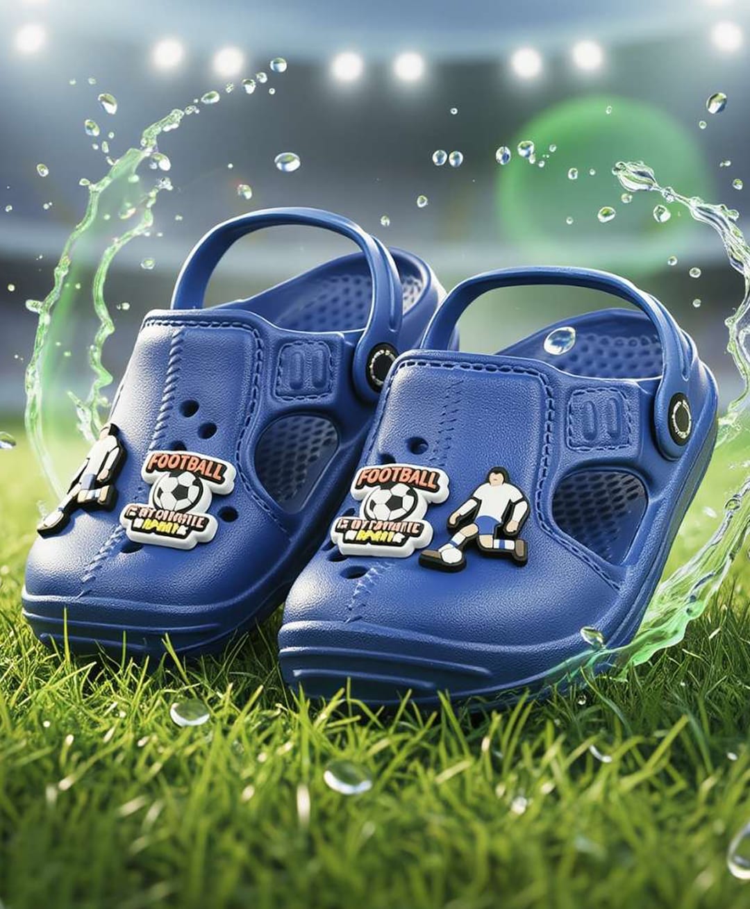 Yellow Bee Football Theme Applique Detailed Perforated Slingback Clogs - Blue-picture-11