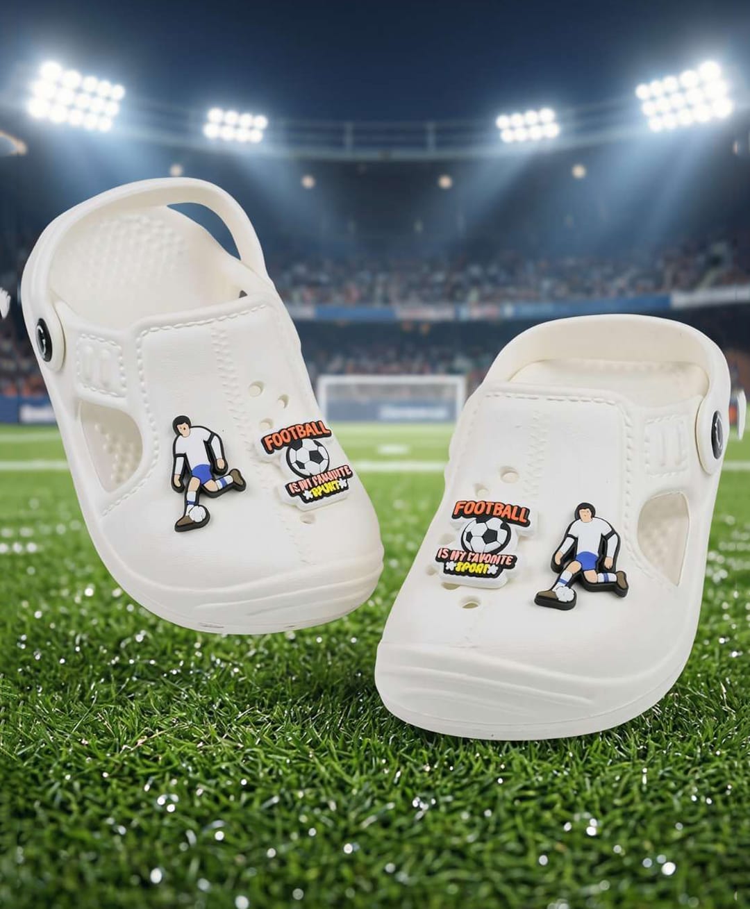 Yellow Bee Football Theme Applique Detailed Perforated Slingback Clogs - White-image-40