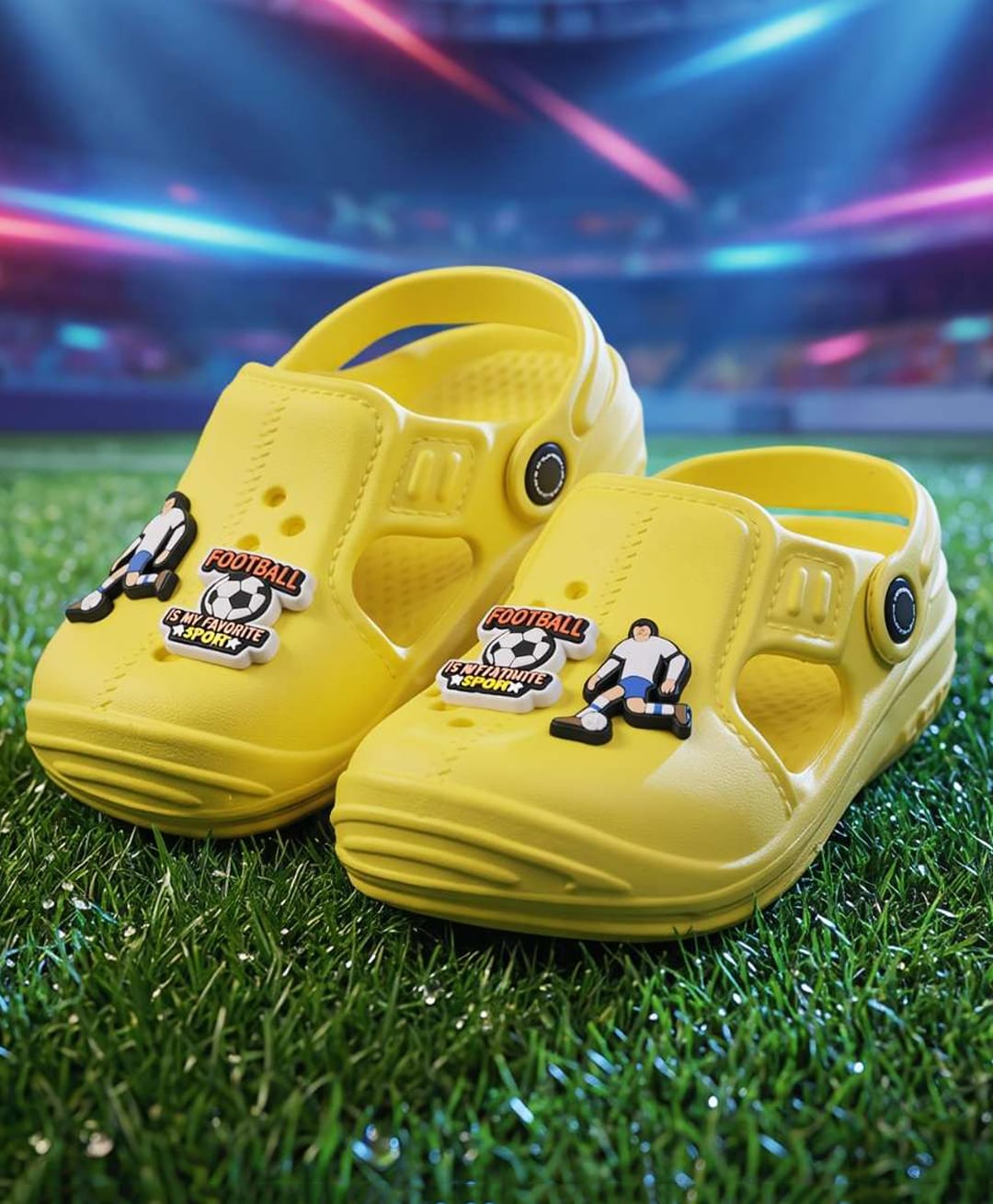 Yellow Bee Football Theme Applique Detailed Perforated Slingback Clogs - Yellow-image-33