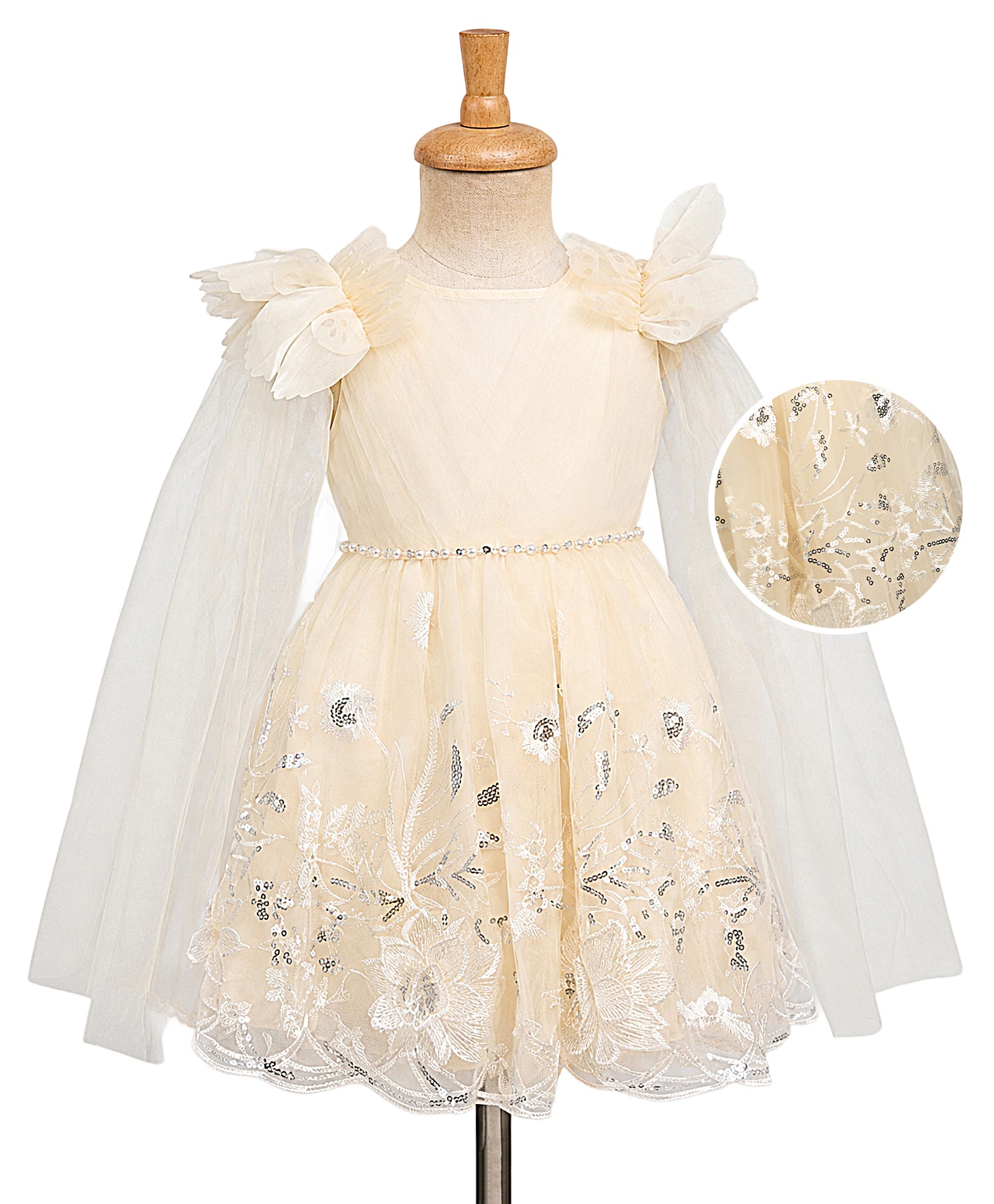 Mark & Mia Woven Half sleeves Party Dress With Sequin Detailing & Floral Embroidery - Golden-image-35