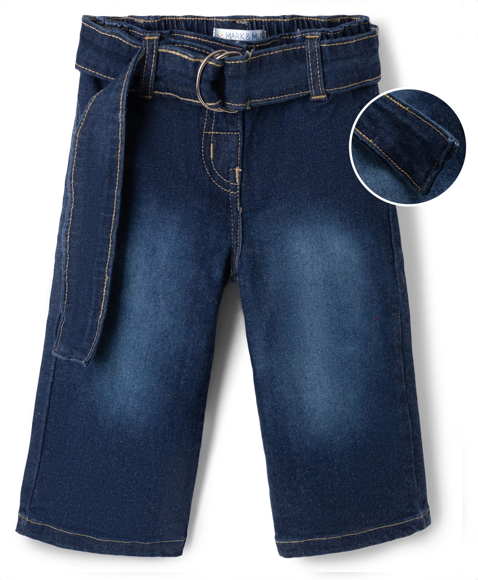 Mark & Mia Cotton Lycra Denim Full Length Jeans With Belt Detailing - Navy Blue-picture-18