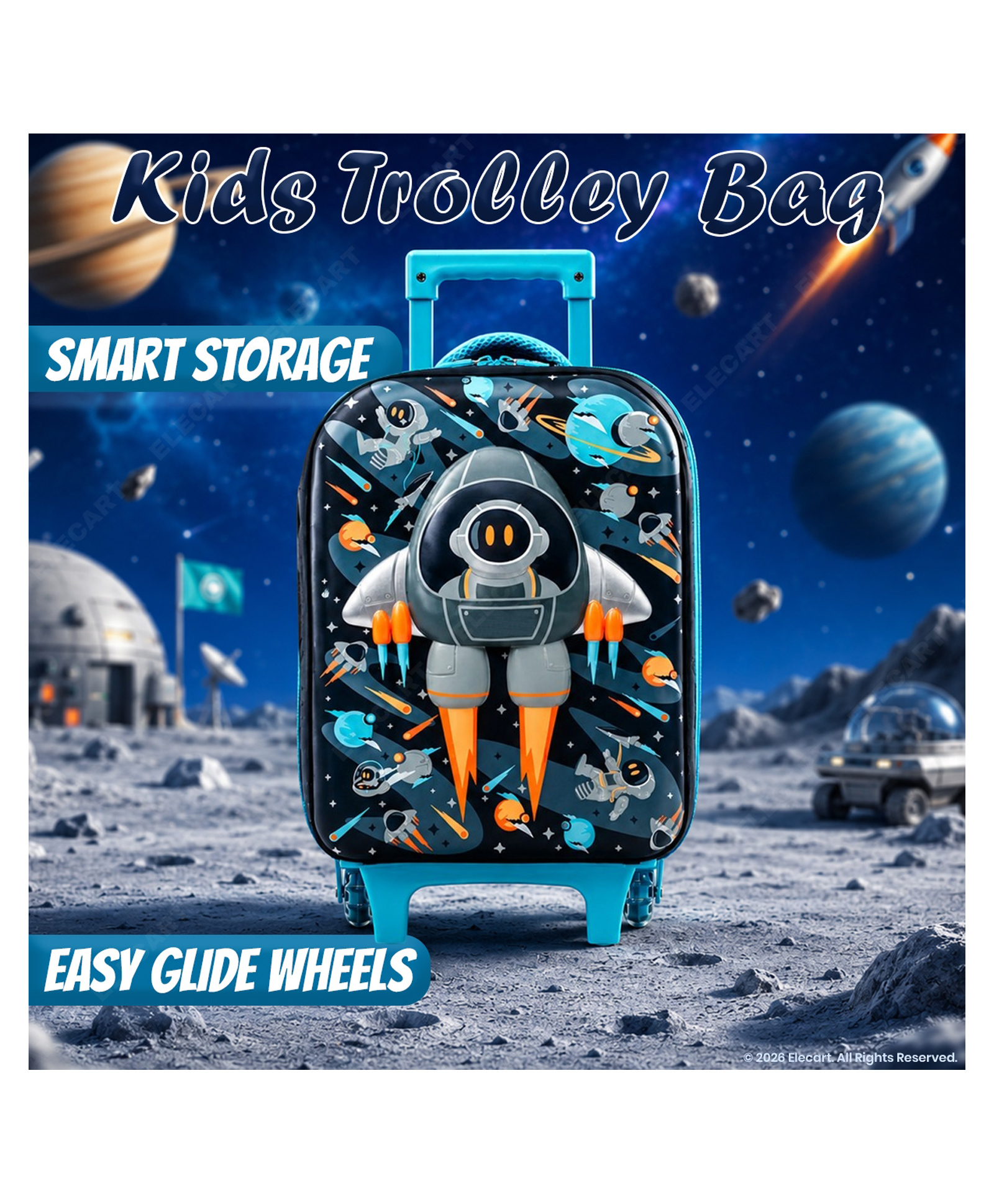 Elecart Kids Space Trolley Bag for Girls | Pink Space Hard Shell Kids Luggage with Wheels | Lightweight Travel Suitcase for School Trips, Vacation, Holiday & Weekend Travel-image-6