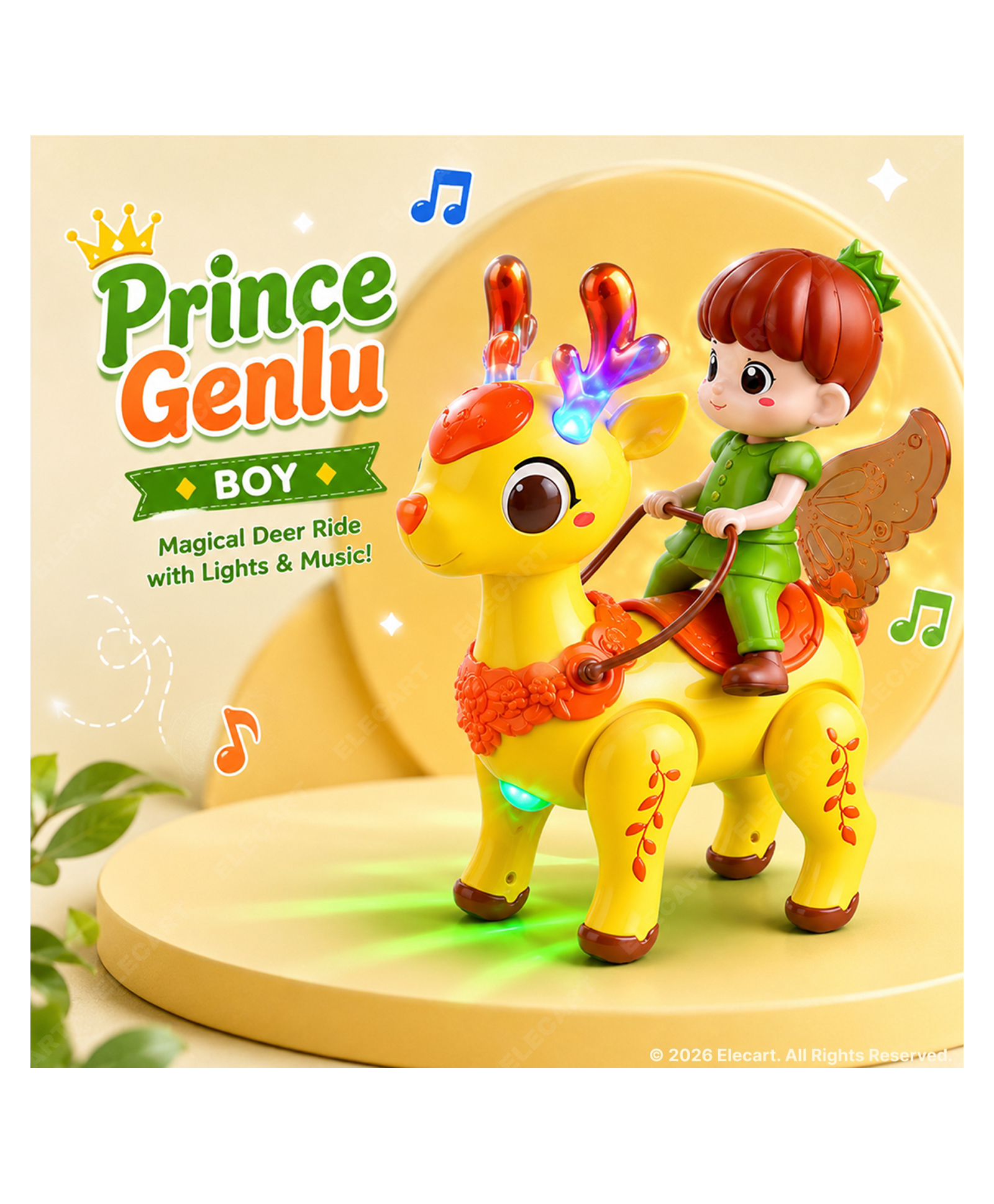 Elecart Prince with Deer Musical Toy for Kids | 360° Rotating Flashing Light Toy with Music | Battery Operated Interactive Educational Toy | Color Recognition & Hand-Eye Coordination Development-image-5