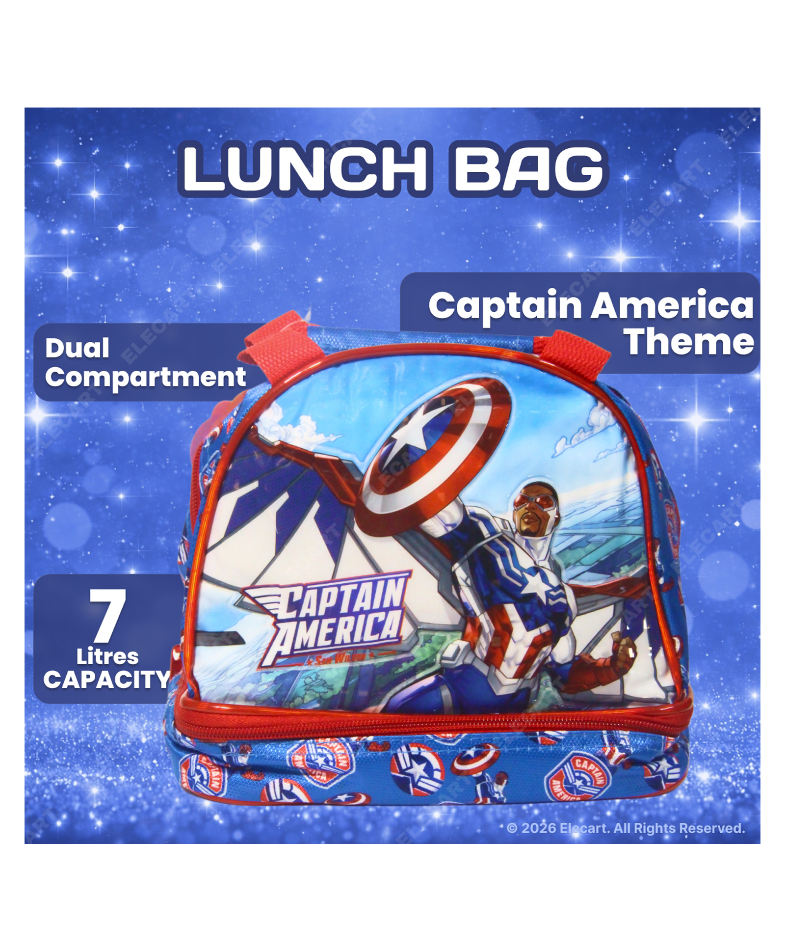 Elecart 3D Printed Captain America Insulated Lunch Bag | Thermal Tiffin Storage Bag for-picture-33