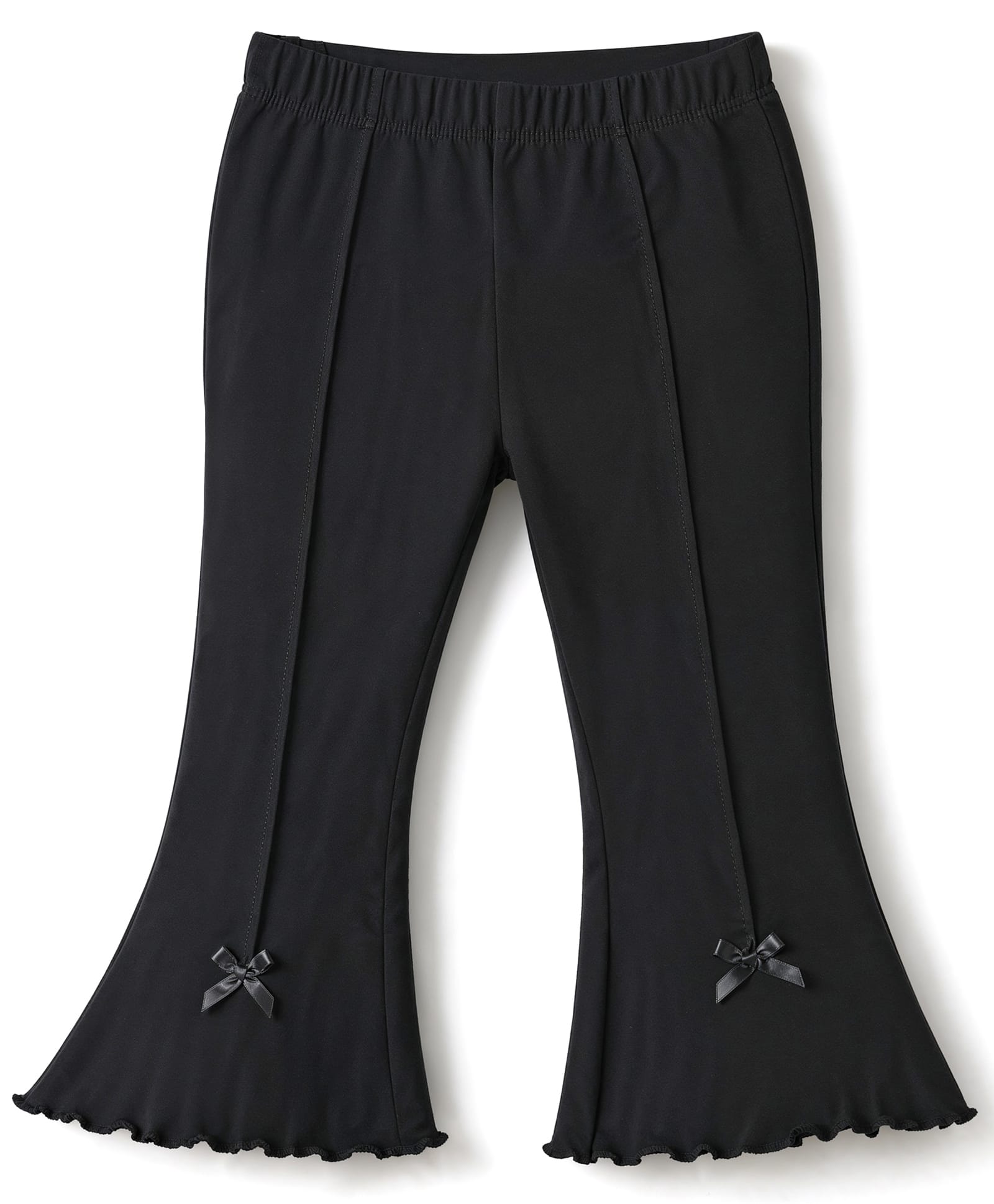 Babyhug Cotton Elastane Knit Full Length Solid Leggings With Bow Applique - Black-image-10