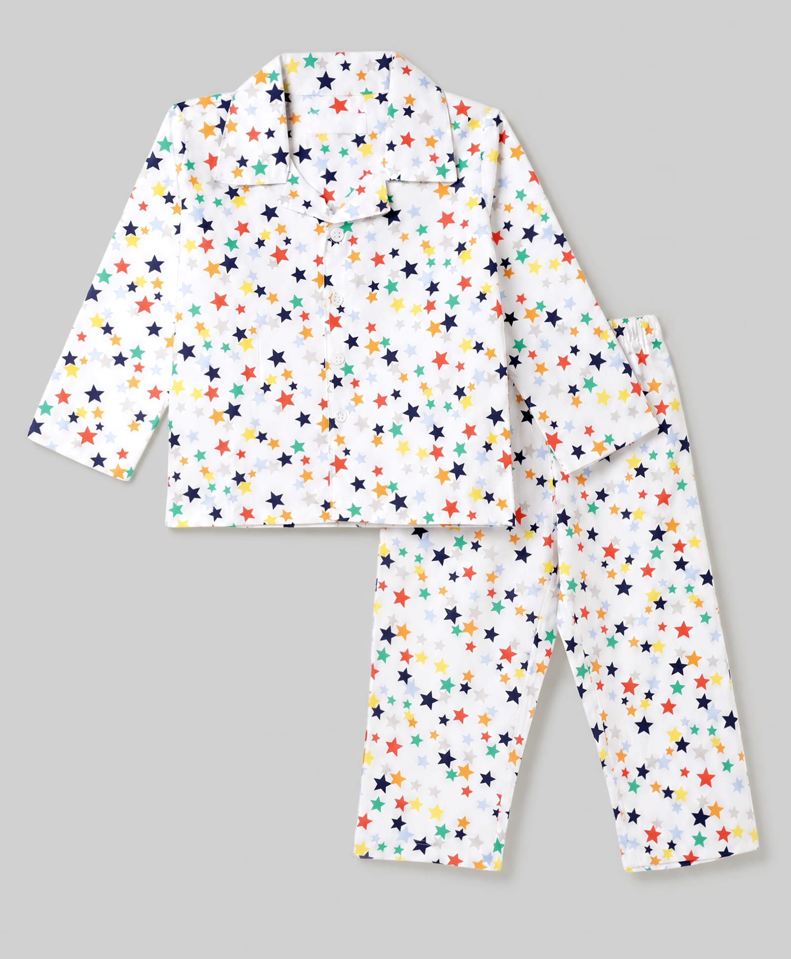 Babyhug Cotton Woven Full Sleeves Co-Ords Shirt & Pyjama Night Suit with Star Print - White-picture-4
