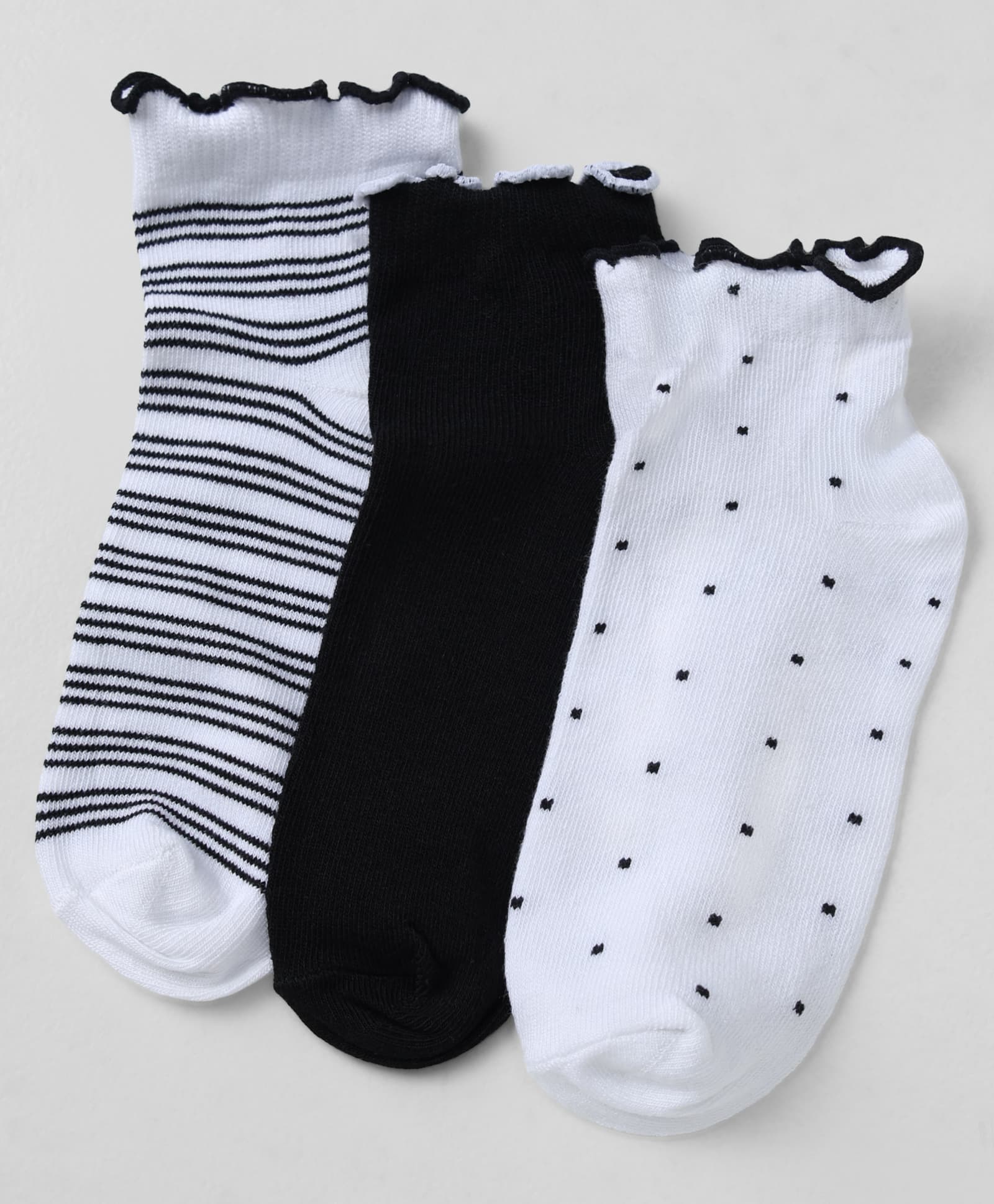 Honeyhap Premium Cotton Bamboo Spandex Blend Knit Striped Socks with Polka Dots Design with Bio Finish Pack of 3 - Black Off White-picture-31
