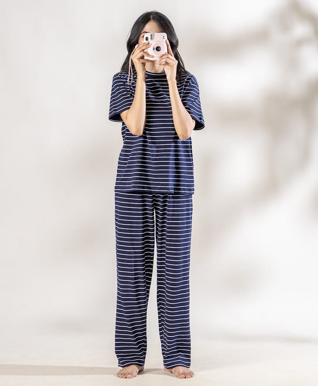 Piu Cotton Knit Half Sleeves Striped Printed Coordinating Tee & Pajama Night Suit - Blue-picture-2