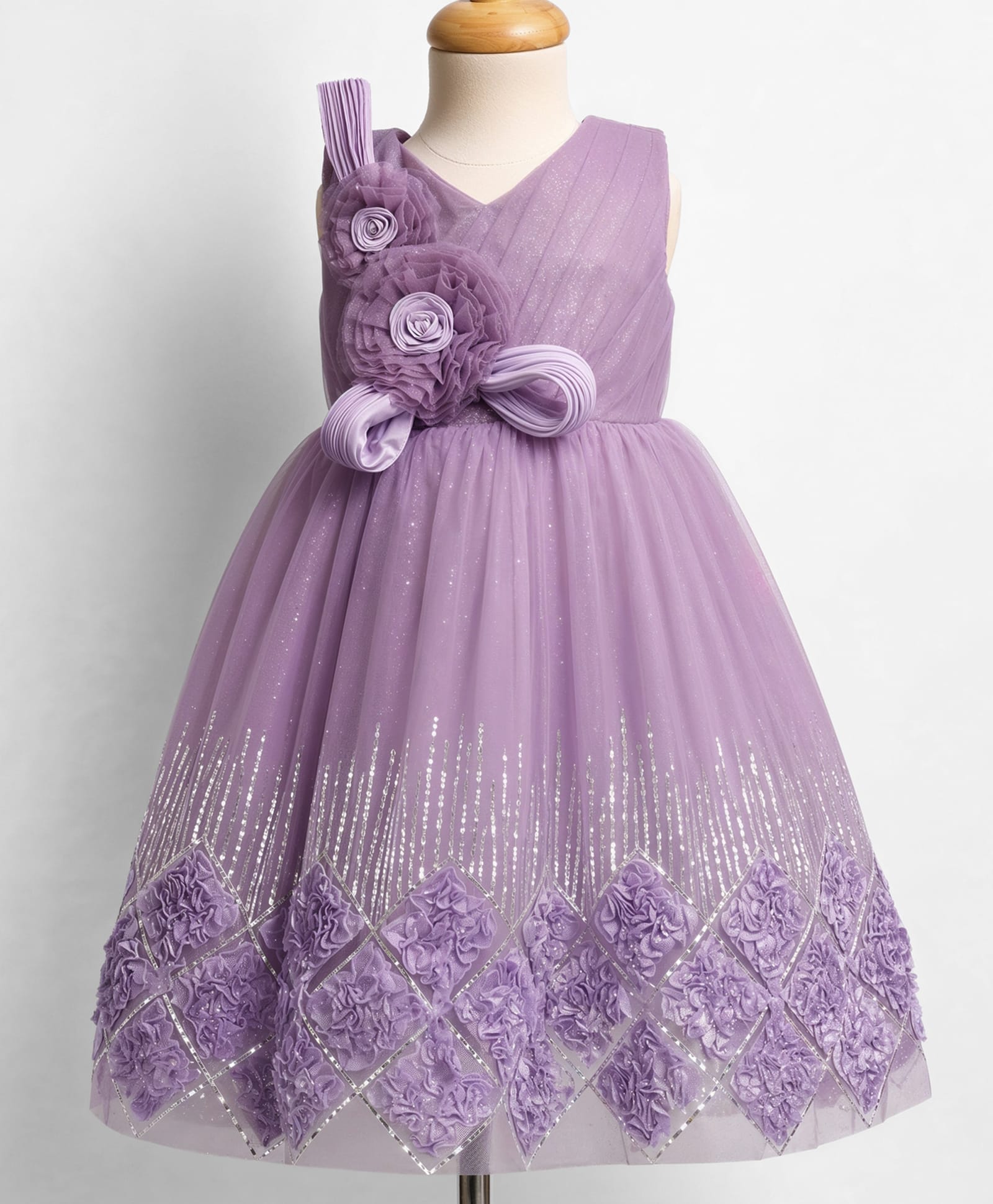 Enfance Net Knit Woven Sleeveless Flower & Sequin Embellished Party Dress - Purple-image-9