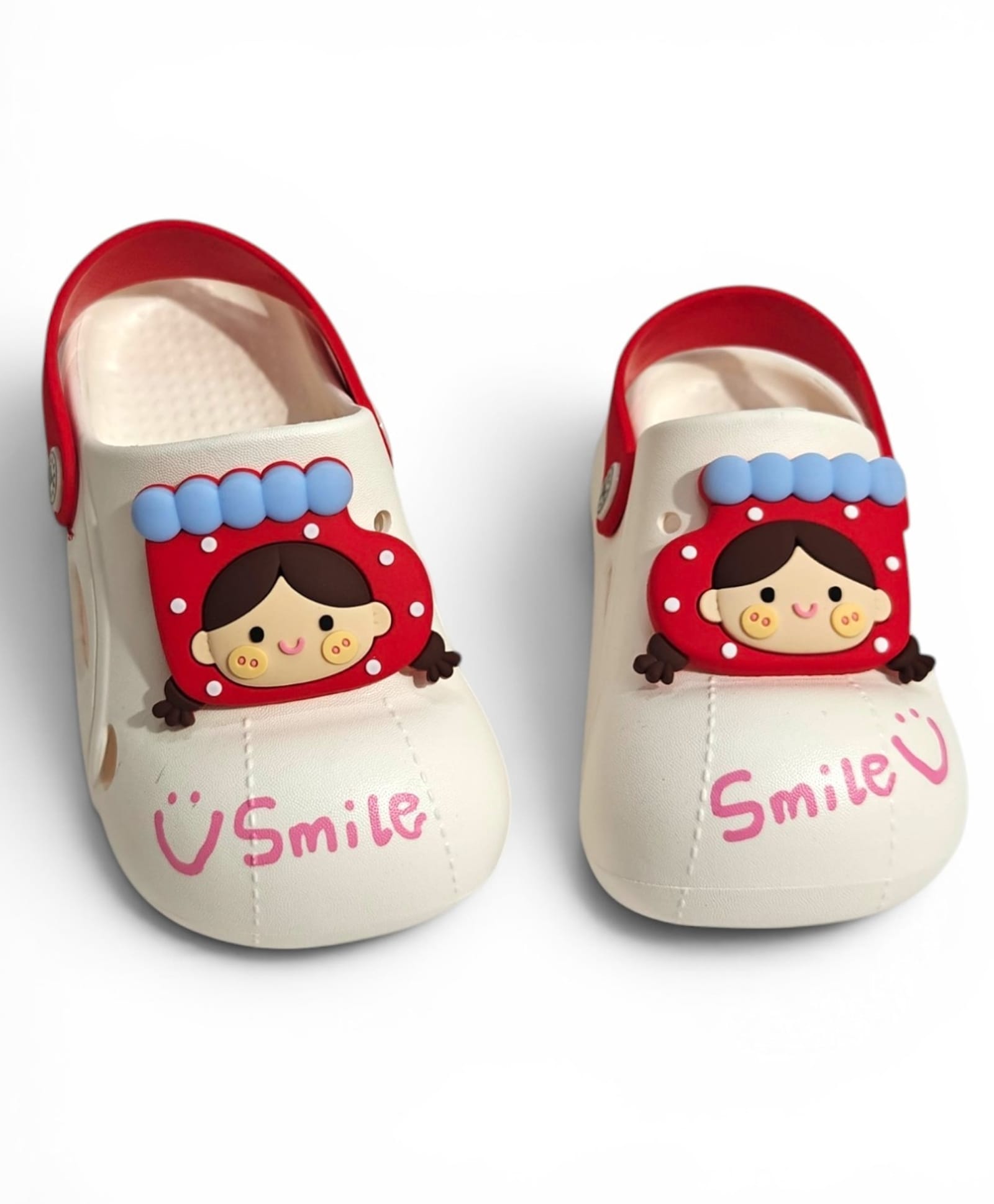 KIDLINGSS Doll Applique Detailed Slingback Clogs - White & Red-image-15