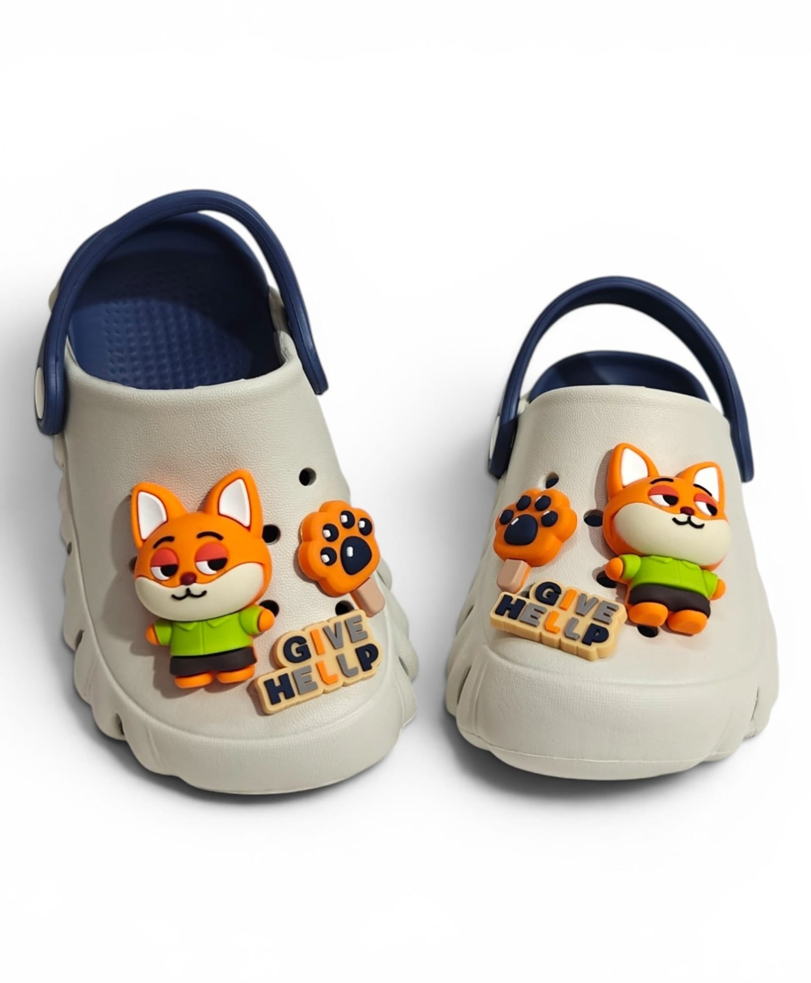 KIDLINGSS Fox Applique Detailed Perforated Slingback Clogs - Grey-image-7