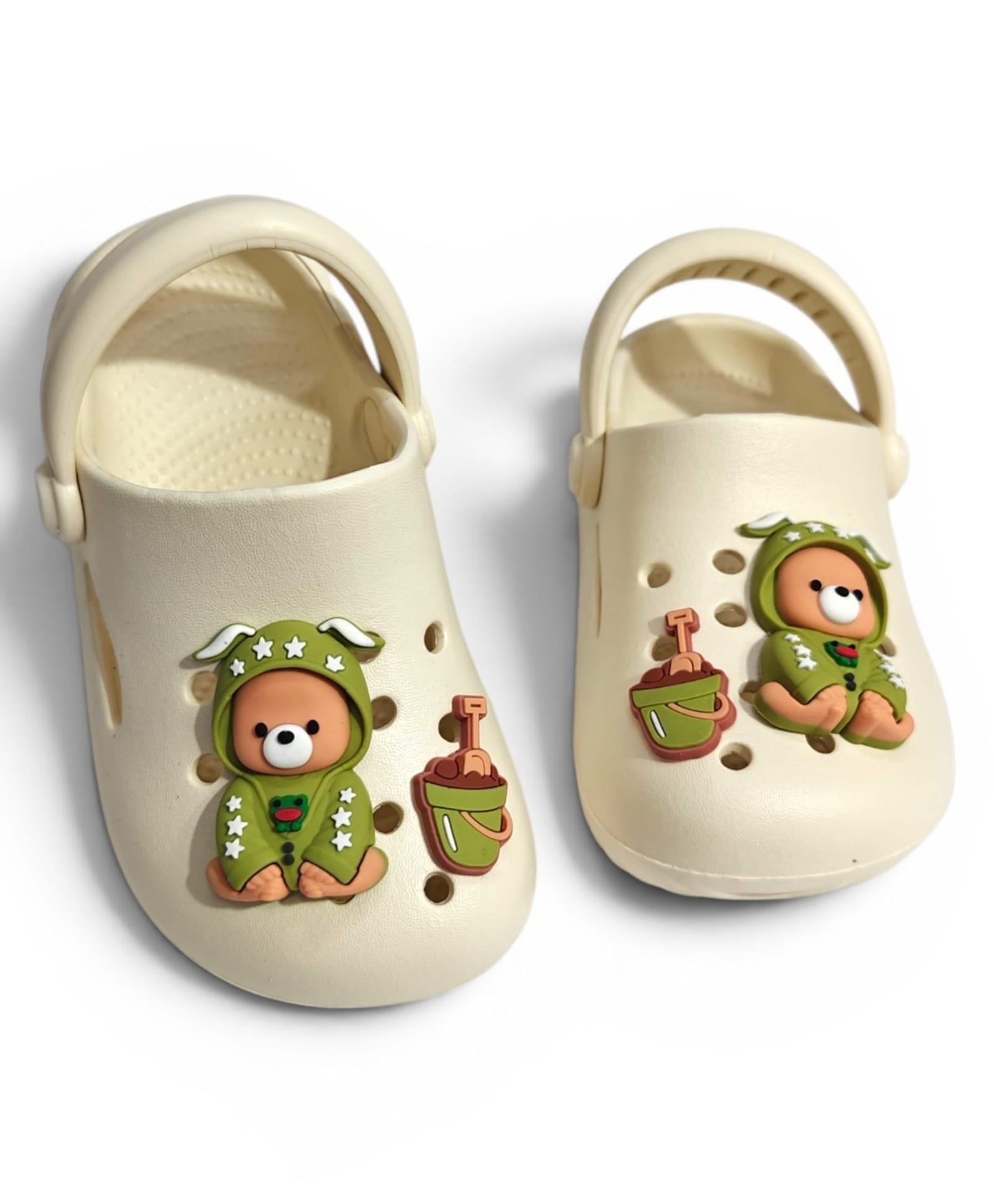 KIDLINGSS Baby Bear Applique Detailed Perforated Slingback Clogs - White-picture-18